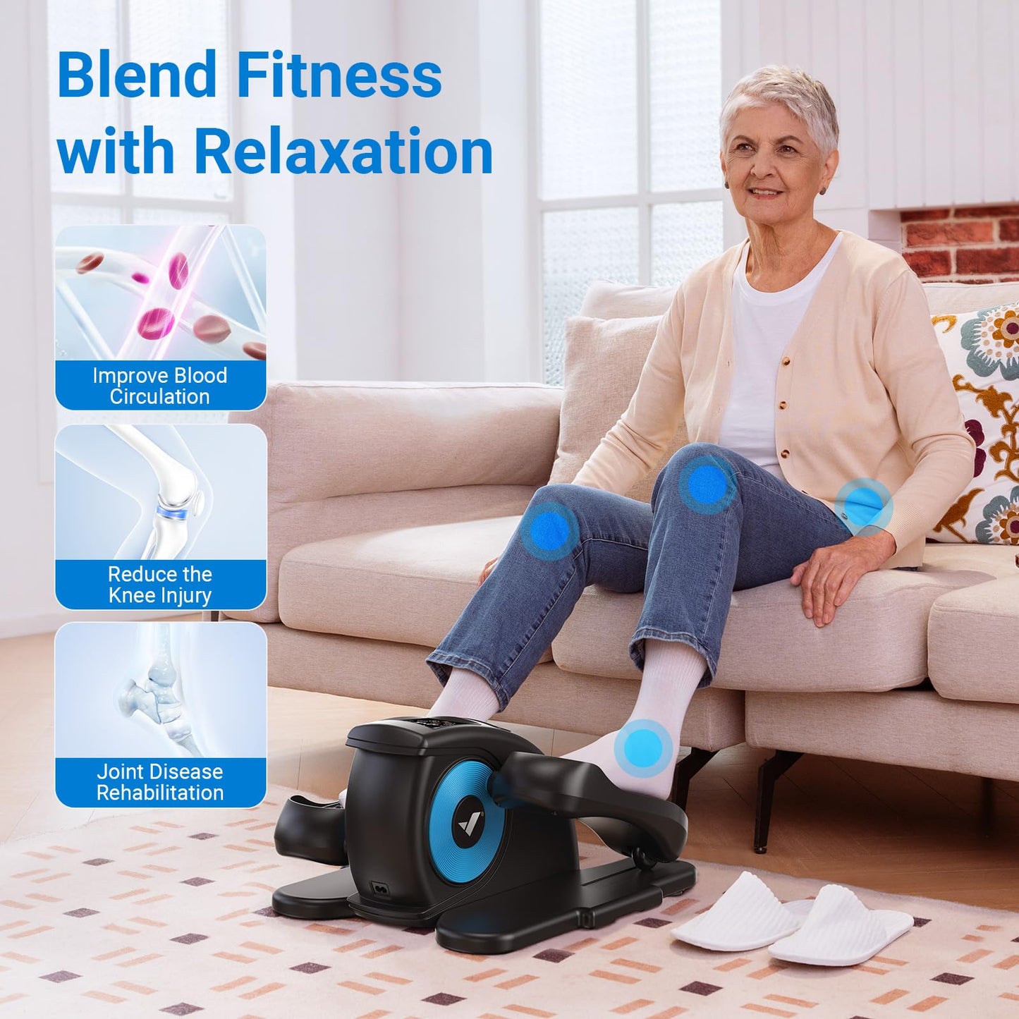 MERACH Under Desk Elliptical Machine, Leg Exerciser While Sitting for Seniors Adults Fully Assembled, Elliptical Exercise Machine Portable Electric Pedal with Remote Control&12 Auto Mode