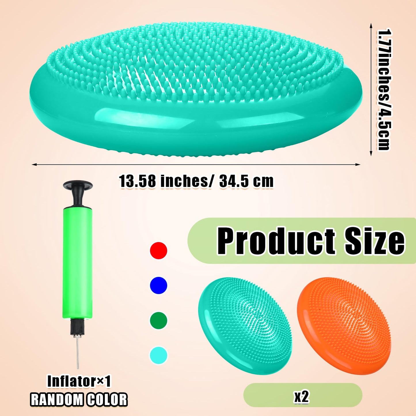 Silipull 2 Pcs Wiggle Seat Inflated Wobble Cushion Flexible Balance Disc with Air Pump for Core Stability Strengthening Improving Posture Physical Exercise(Aqua and Orange)