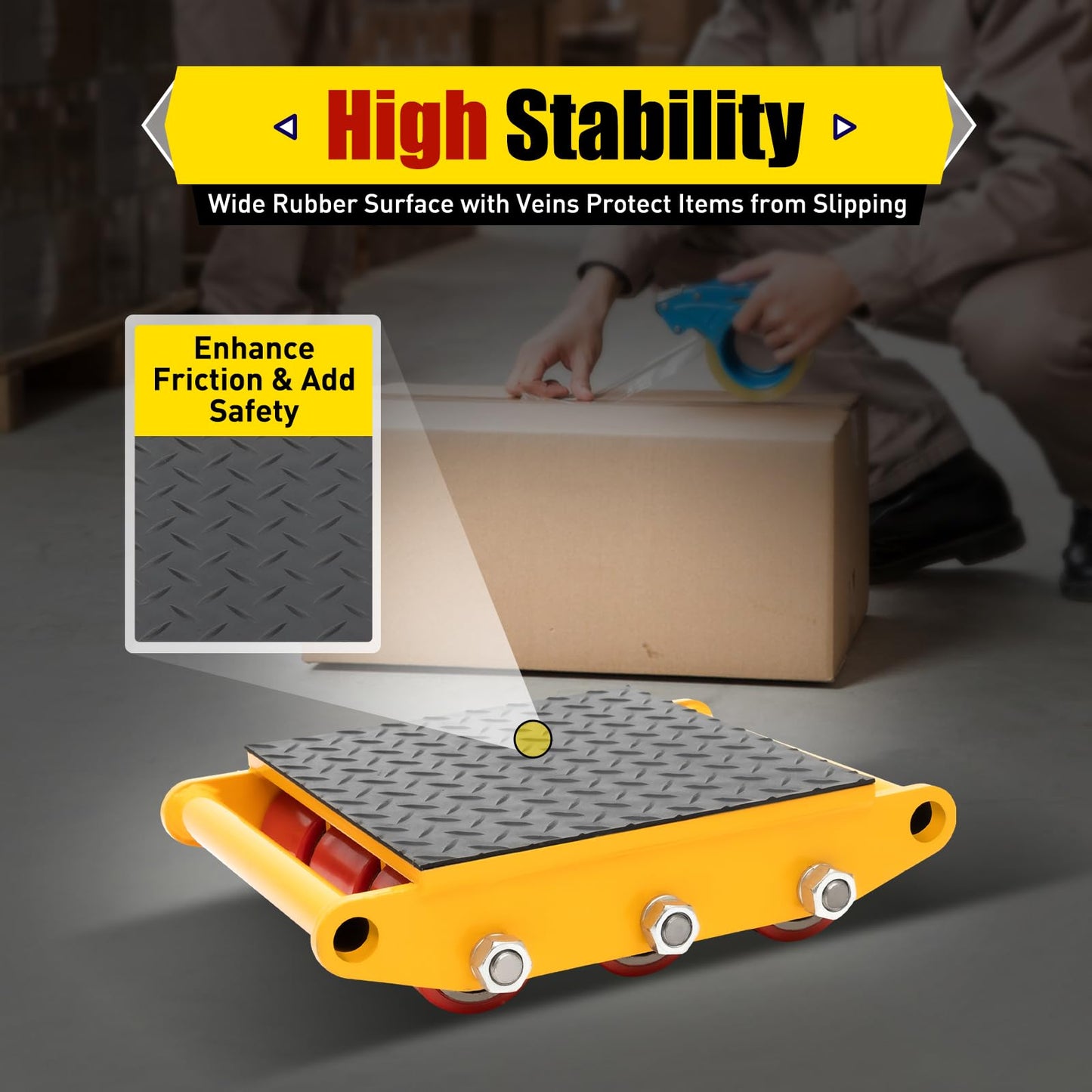 Machinery Skates, 33069.34lbs Max Capacity Industrial Machinery Mover with 9 Rollers, Heavy Duty Machine Dolly Skate for Industrial Moving Equipment, Yellow, 1pc