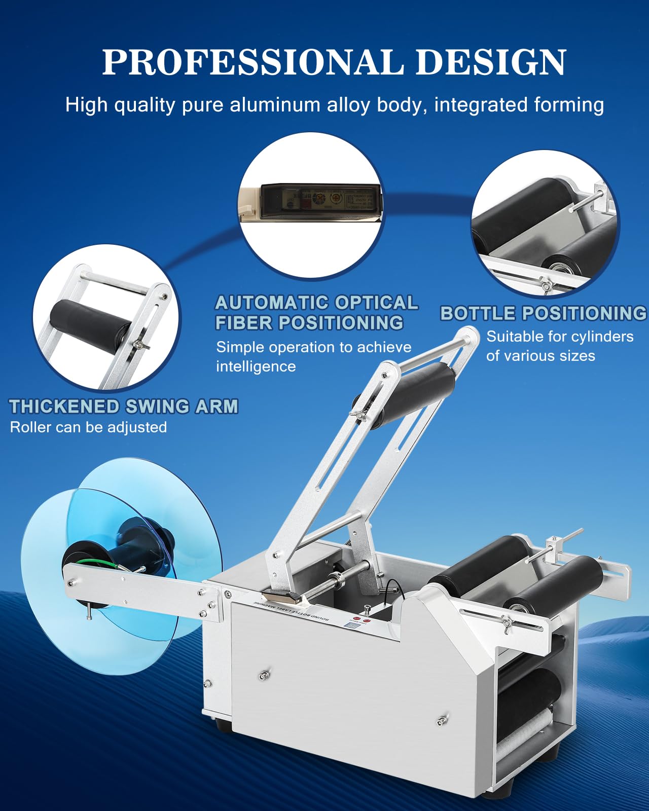 Hanchen Semi-Automatic Round Bottle Labeling Machine, Adjustable Labeler Label Applicator Machine for φ0.6-4.7” Cylinder 20-40pcs/min