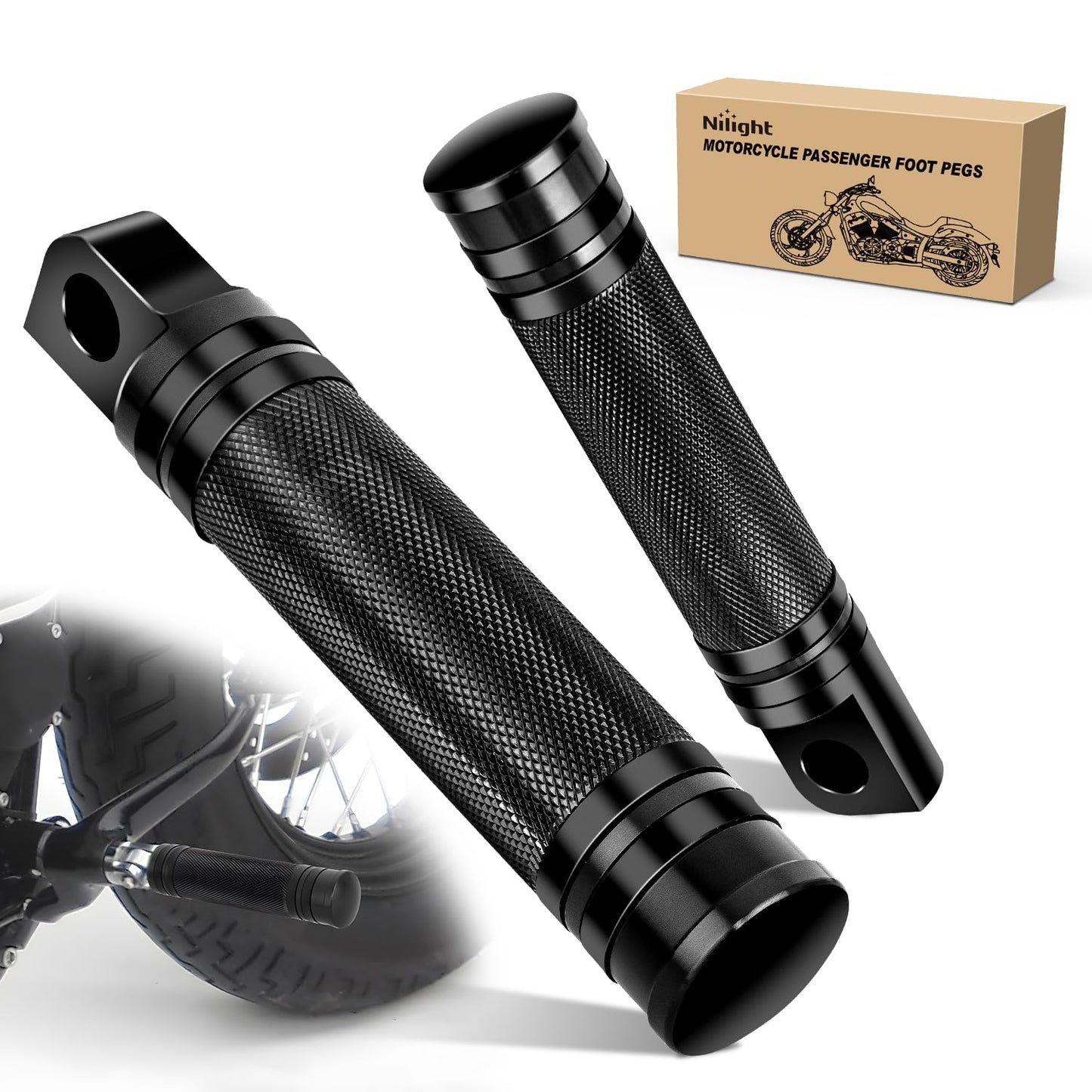 Nilight Motorcycle Foot Pegs Fit for Harley Dyna Sportster Forty Eight Road King Motorcycle Passenger Pedals Footpegs CNC Aluminum Billet Pedal Dirt Bike Footpegs Skidding Foot Rests Pegs, Black
