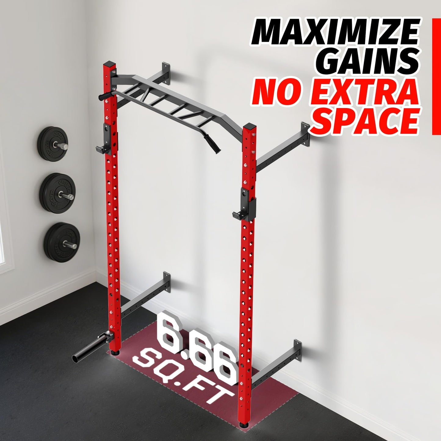 Garvee Wall Mounted Power Rack, 1600LB Commercial Squat Rack for Home Gym with Multi-Grip Pull Up Bar, j-Cups & Landmine Attachment for Home and Garage Gym
