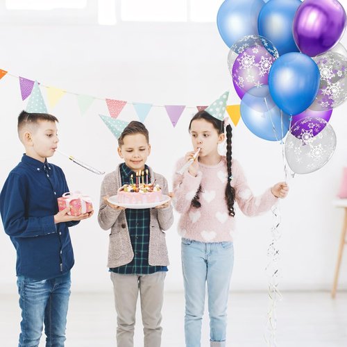 68Pcs Party Balloons Kit - Pearl Light Blue & Metallic Purple Snowflake Balloons for Winter Theme Celebrations