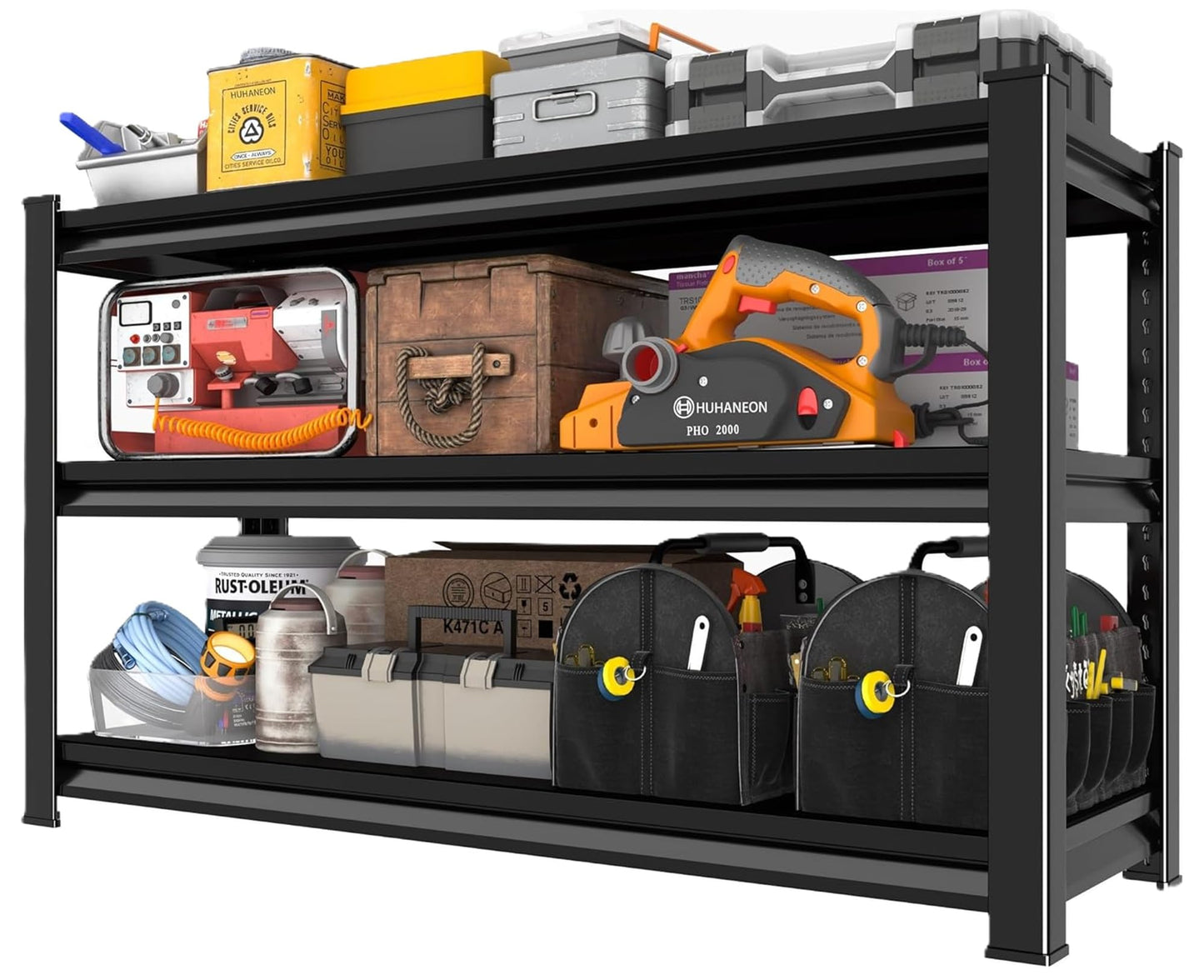 Huhaneon Metal Storage Garage Shelving - 3 Tier 48'' Wide 1,650 Lbs Heavy Duty Utility Shelves Freestanding - Adjustable Rack Units for Kitchen Pantry Basement - 48" W x 16" D x 39" H Black