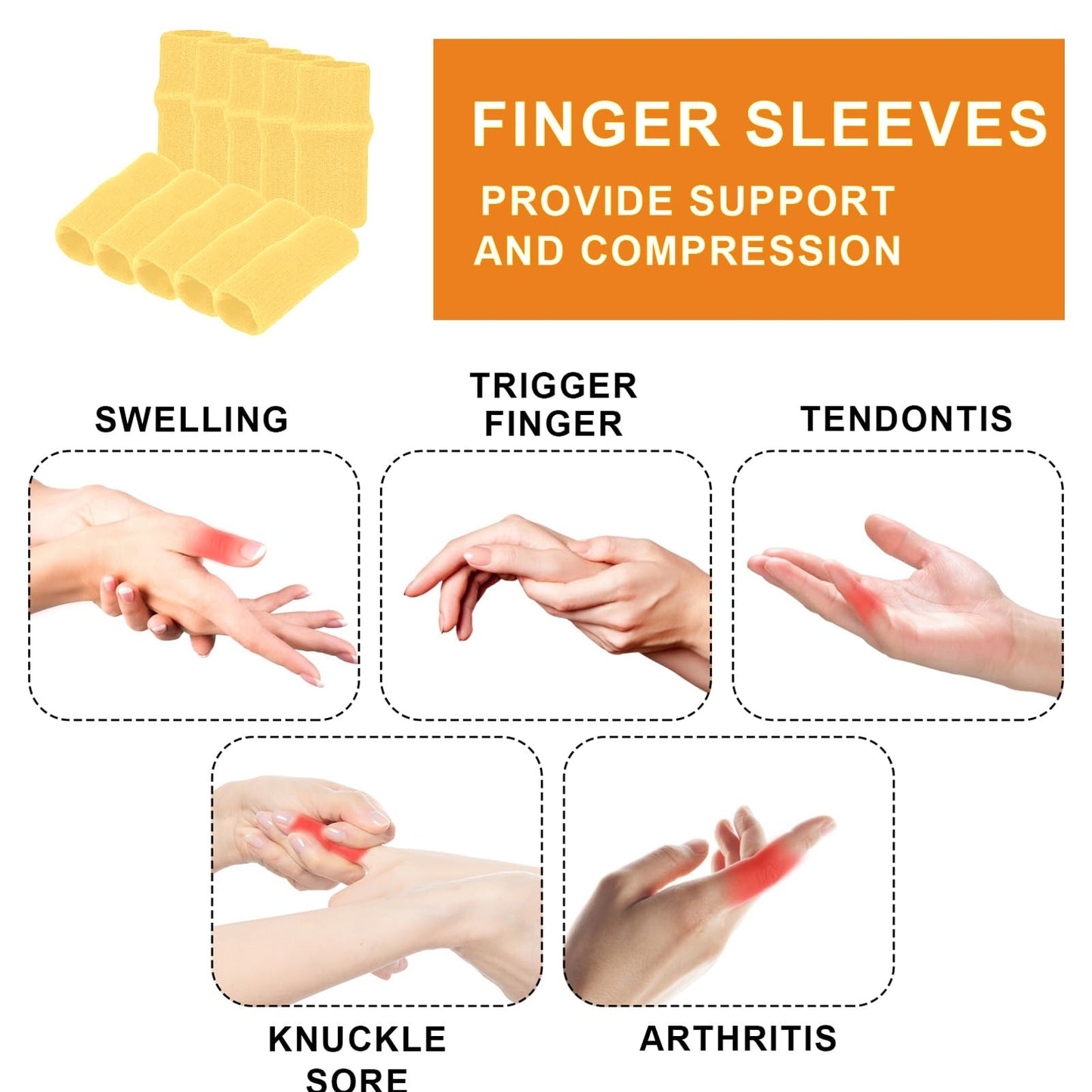 HaiFafafaing 10 Pcs Finger Sleeves, Breathable Finger Brace, Compression Support for Arthritis, Thumb Splint for Relief Support Protector and Reliving Pain