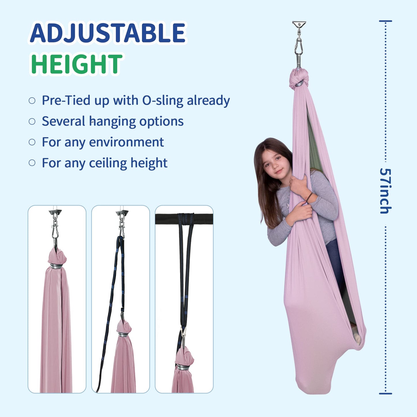 OUTREE Sensory Swing, Double Layer Therapy Swing with 360° Swivel Hanger, Healing & Relaxing Cuddle Sensory Swing for Kids and Adults with Autism, ADHD, Sensory Processing Disorder(Pink and Gray)