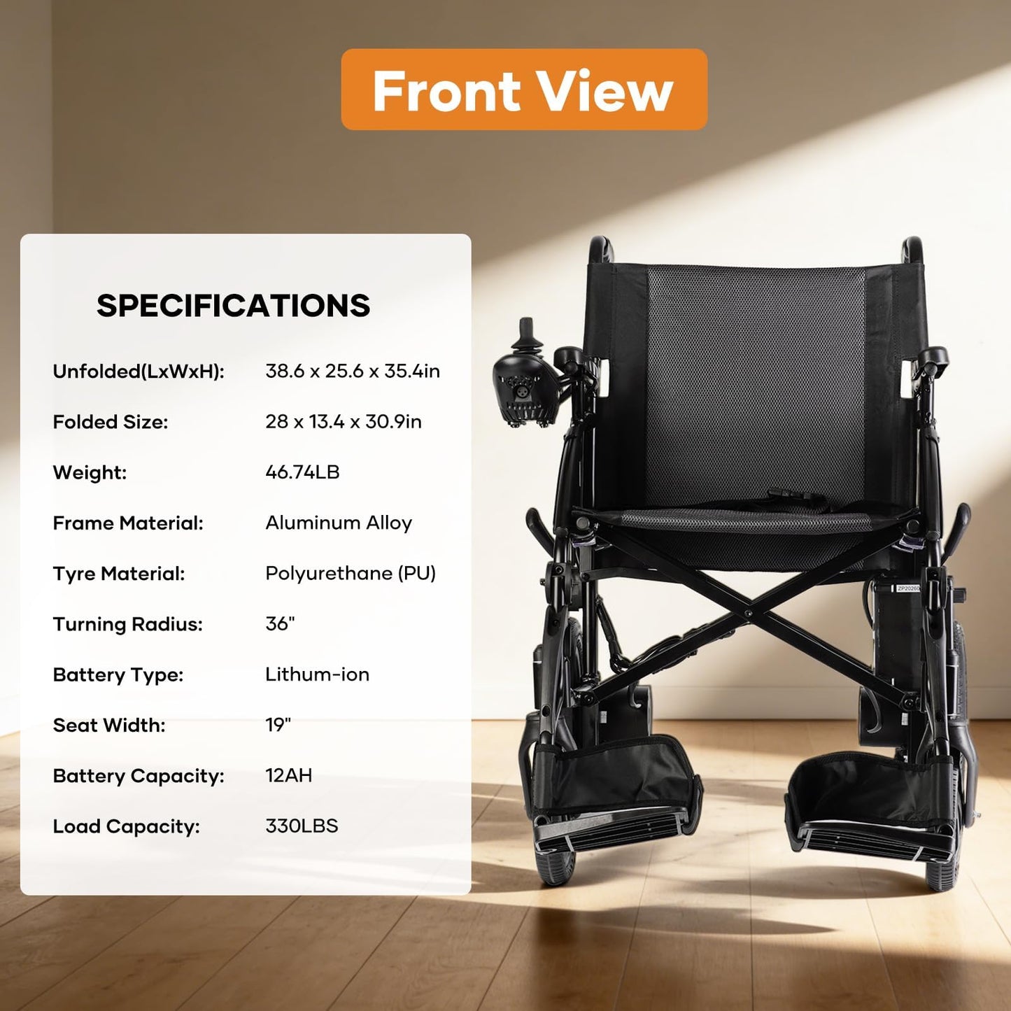 Zurcheel SLF20 Electric Wheelchair, Foldable Durable Motorized Wheelchair with 19-inch Seat, Electric Wheelchairs for Adults, Airline Approved