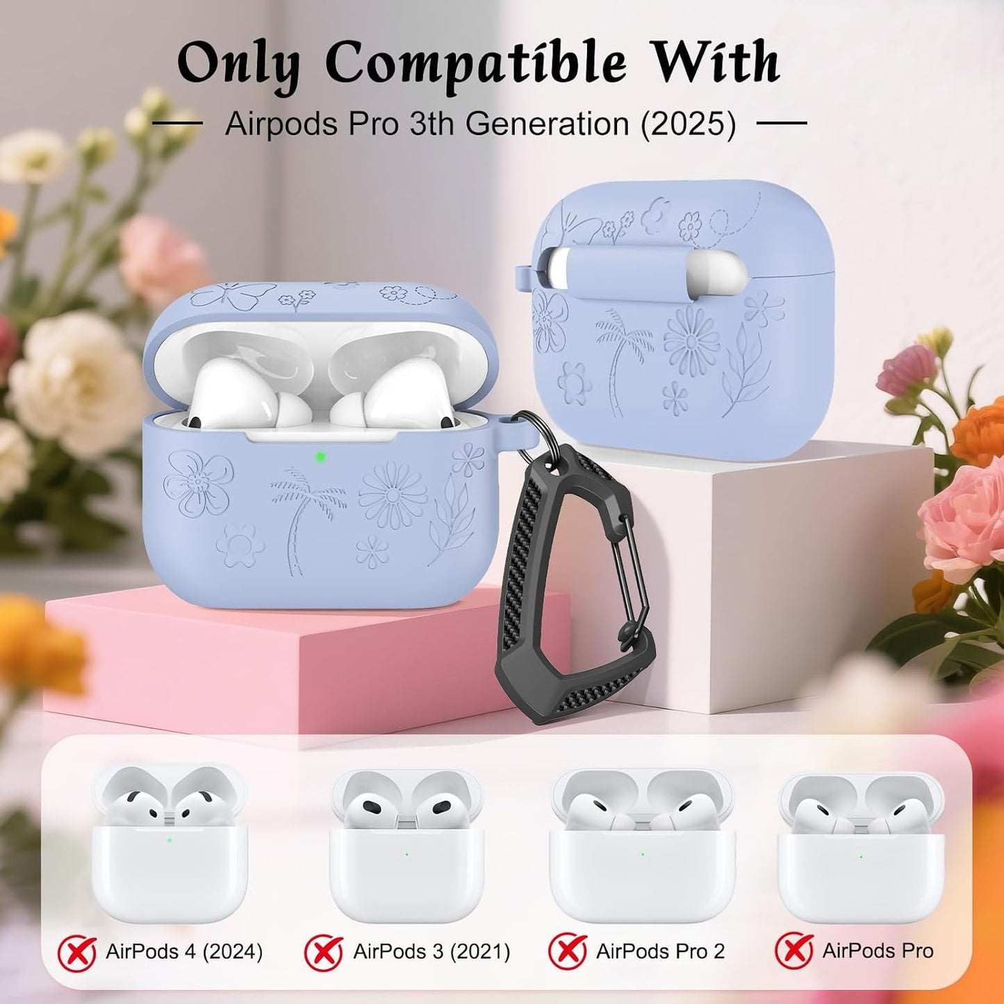 MATEPROX 3 3rd Generation[2025] Flower Design Compatible with AirPods Pro Case with Keychain/Hand Strap, Airpod Pro