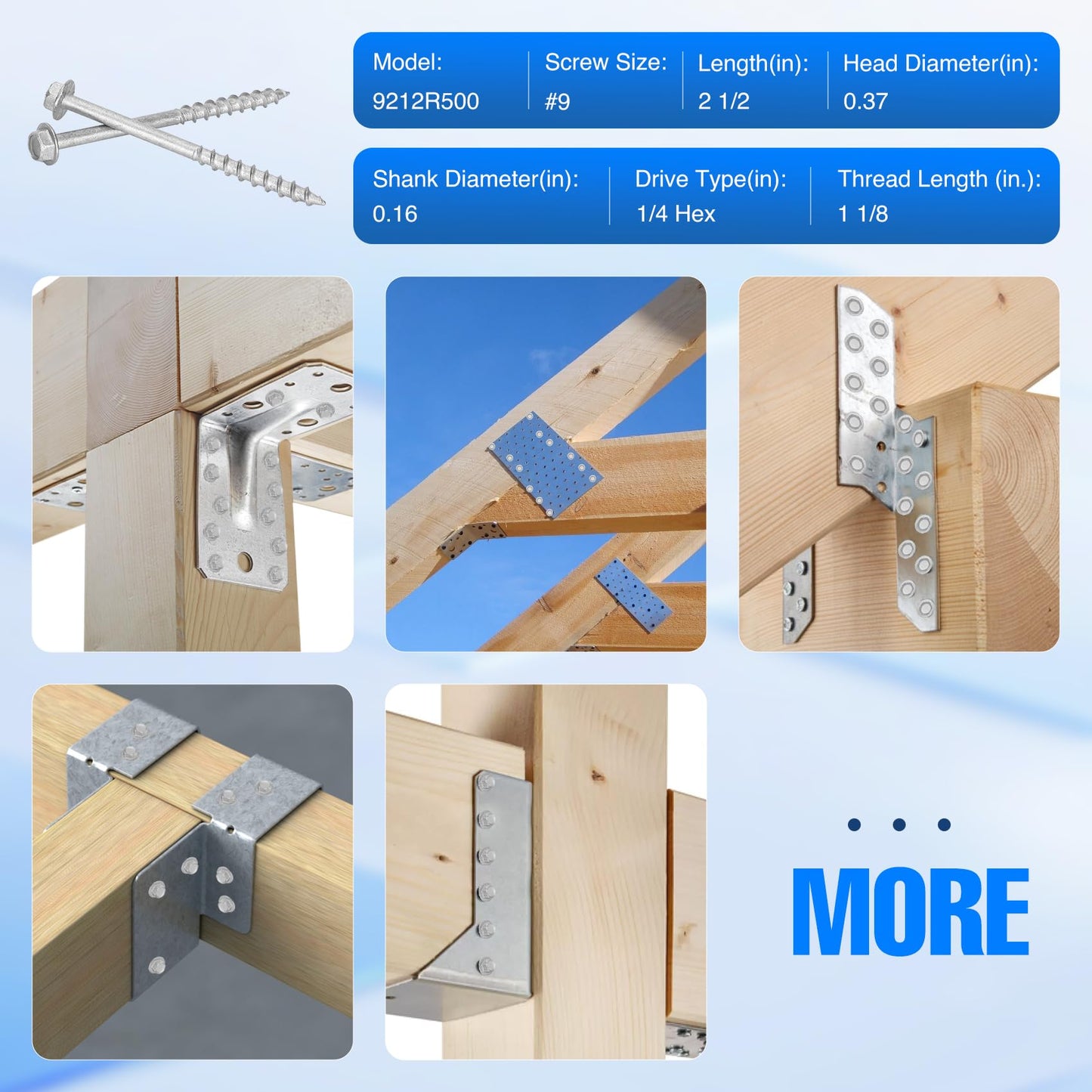 #9 x 1-2/2" Joist Hanger Screws, Silver / 0.370"-Dia Heavy‑Duty Deck Screw, Replace Simpson 9212R500 Connector Screws & 10DNails,1/4" Hex Socket Wood Screws,800pcs