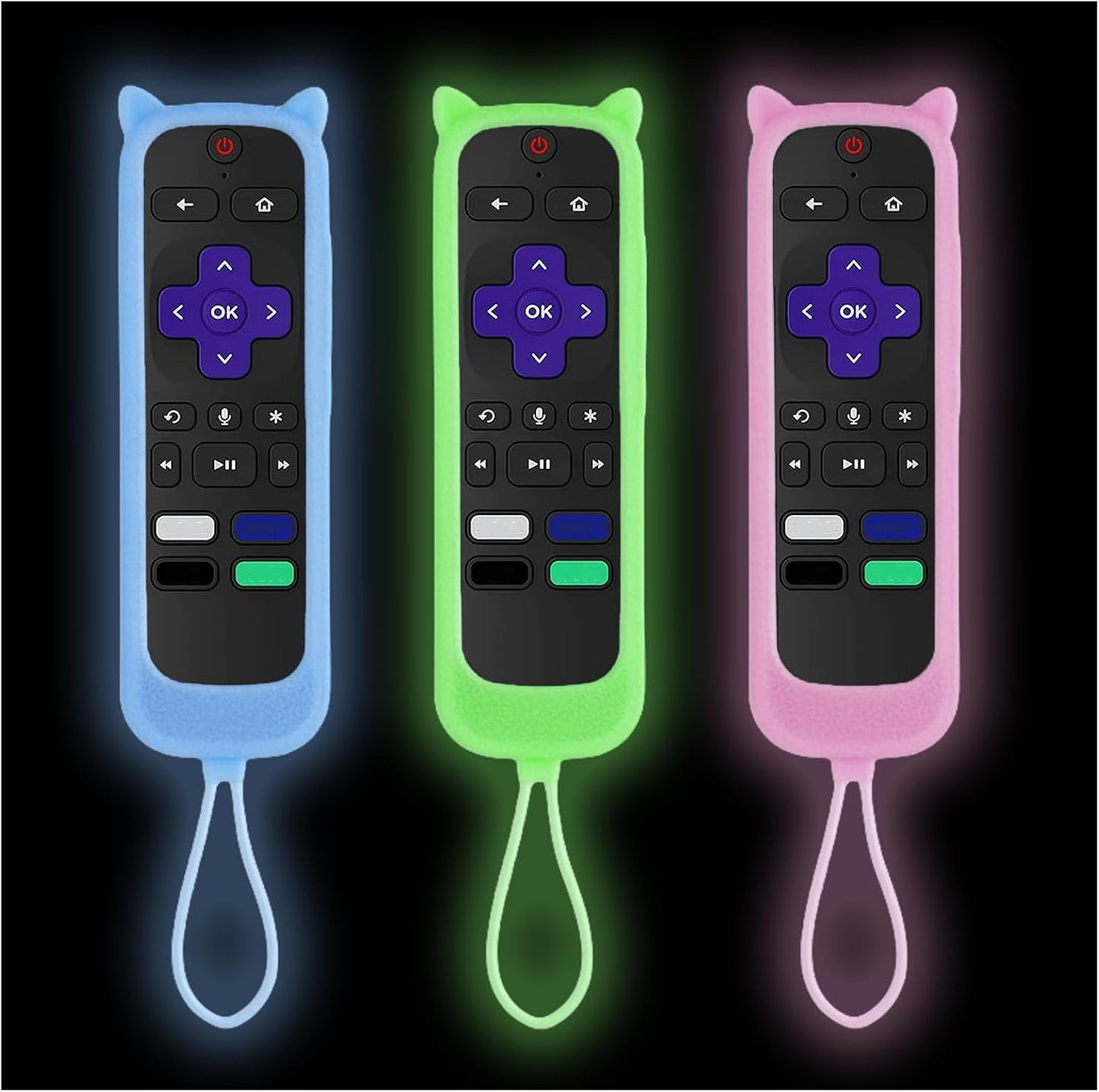 Gavyqier 3Pack 4K+, 4K 2021 Covers for Roku Remote With Cat Ears Design - Silicone Universal Protective Controller