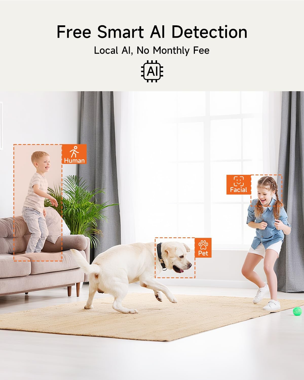 CINMOORE 3K 360 2-Way 2.4GHz 5GHz 64GB Smart Indoor Dome Security Camera with AI Human/Pet/Facial Detection, Pan-Tilt