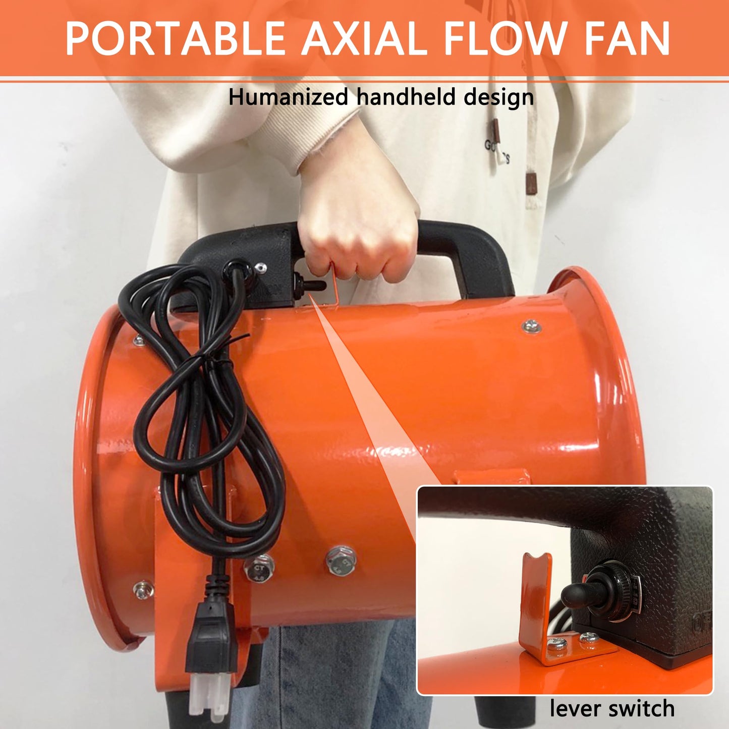FICBXRA Utility Blower Fan 12 Inch Portable Axial Exhaust Fan 790W/7A 2300CFM High Velocity Ventilator with 16FT Duct Hose for Exhausting & Ventilating at Home and Job Site