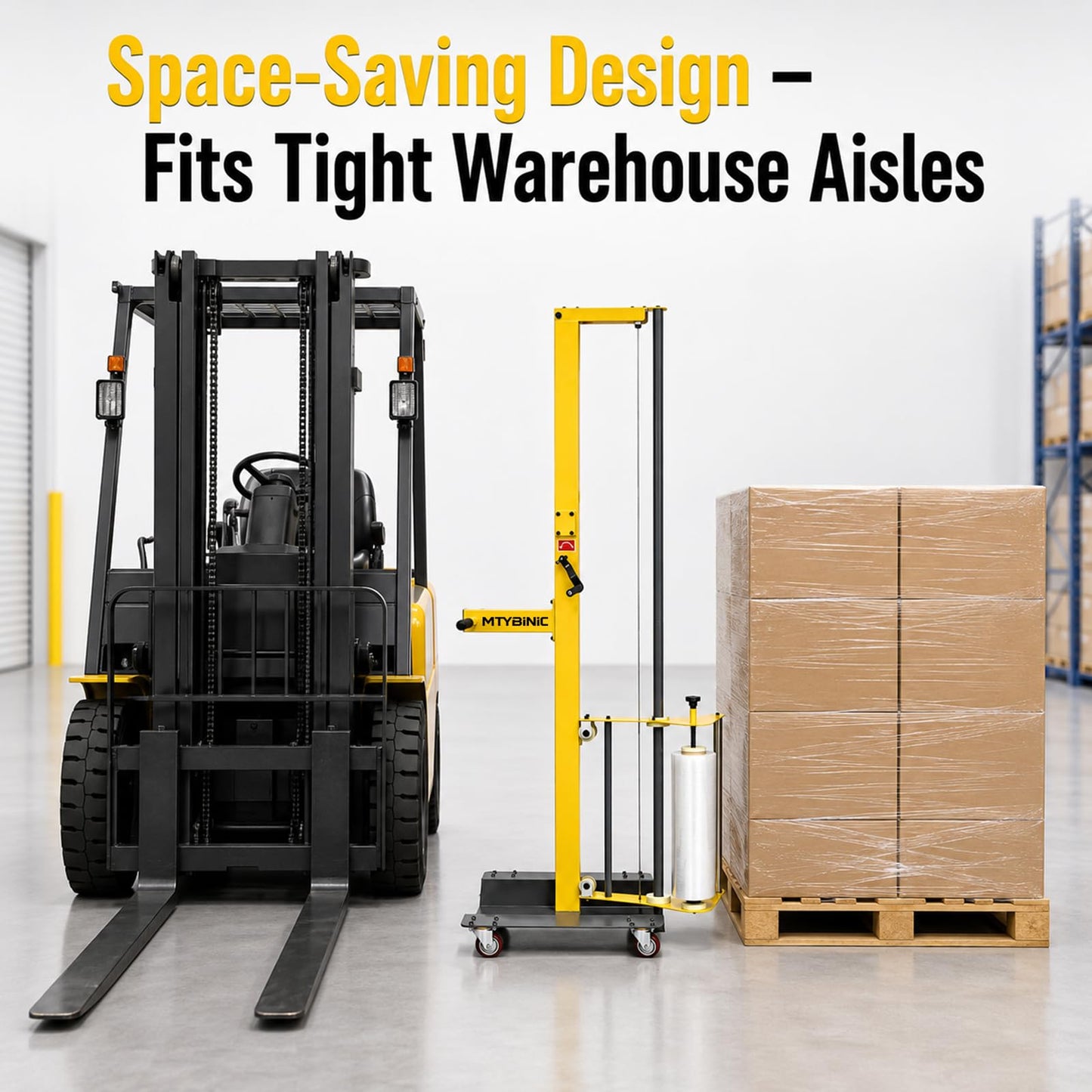 Heavy Duty Mobile Pallet Stretch Wrap Machine - Semi-Automatic Hand Push Trolley Wrapper with Adjustable Height (Up to 82"), Ergonomic Film Dispenser for Warehouse, Factory & Shipping Logistics