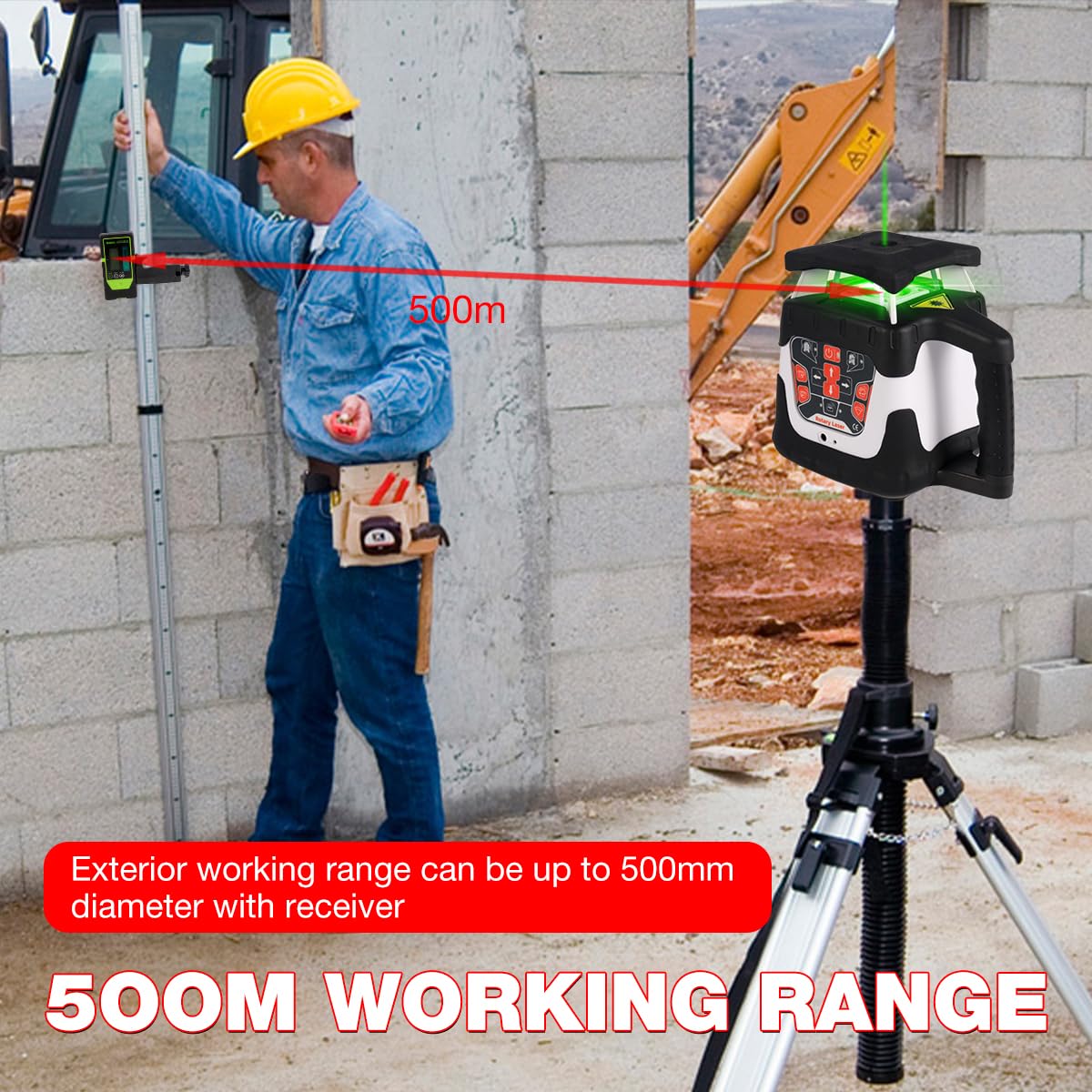 Mountlaser Rotary laser 360 Self Leveling,360 Degree Self Leveling Green Cross Line Laser, Target Plate,Laser Class: Class 2,Laser parameters<5mW