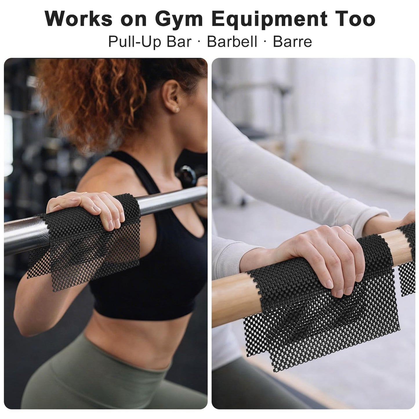 Pilates Grip Pads 4-Pack, Non-Slip Hand Grip Mat for Pilates Reformer, Cadillac Bed, Barre, Pull-Up Bar, Free Weights & Gym Equipment (Black & Pink)