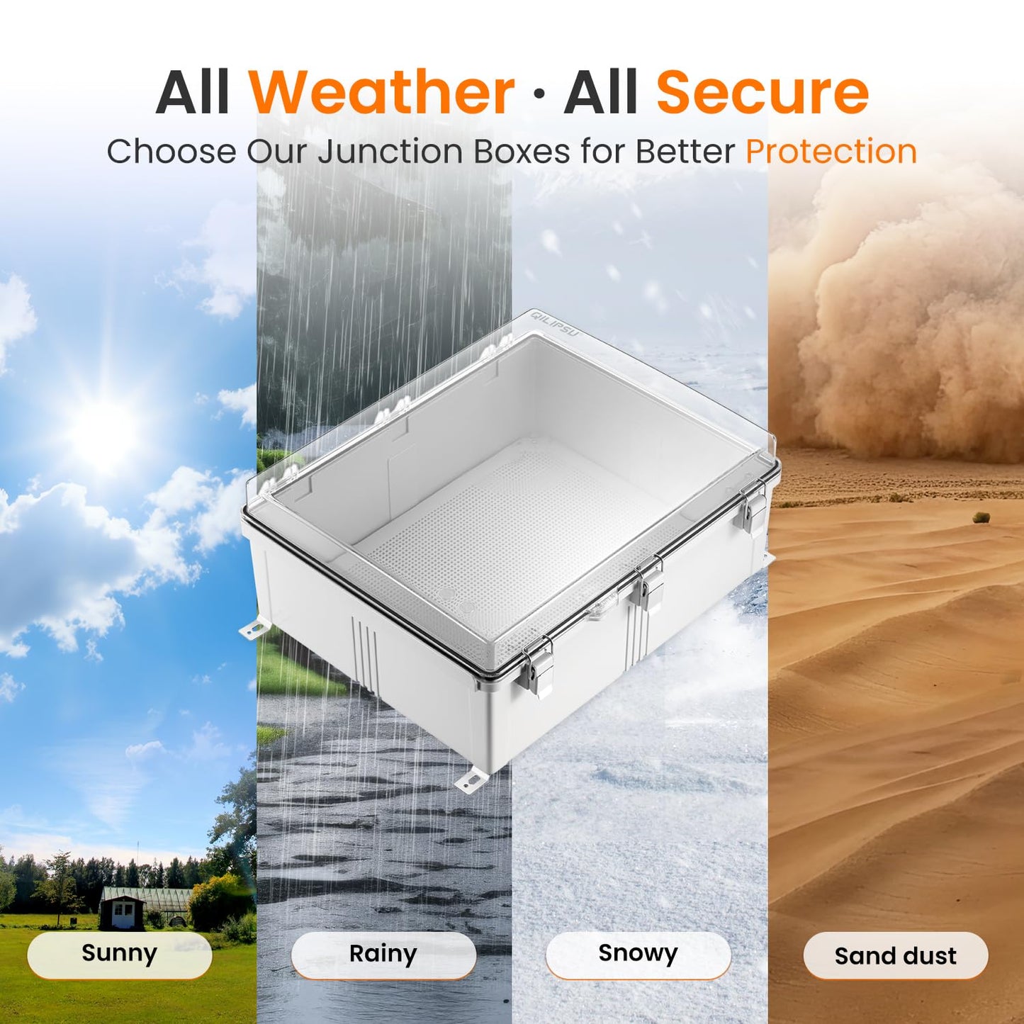 QILIPSU Waterproof Junction Box IP67 Outdoor Plastic Electrical Project Enclosure Weatherproof with Mounting Plate, Wall Brackets, Hinged Clear Cover 20"x16.1"x7.9" CC