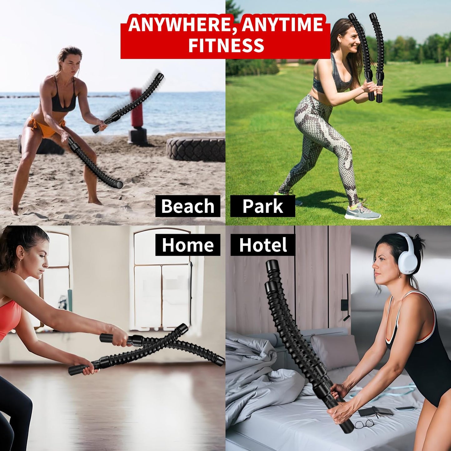 Weighted Ropeless Battle Ropes, Heavy Duty Portable Cordless Battle Ropess for HIIT Workouts, Cardio & Muscle Training, Low-Impact Cardio Training for Men & Women with Non-Slip Gloves