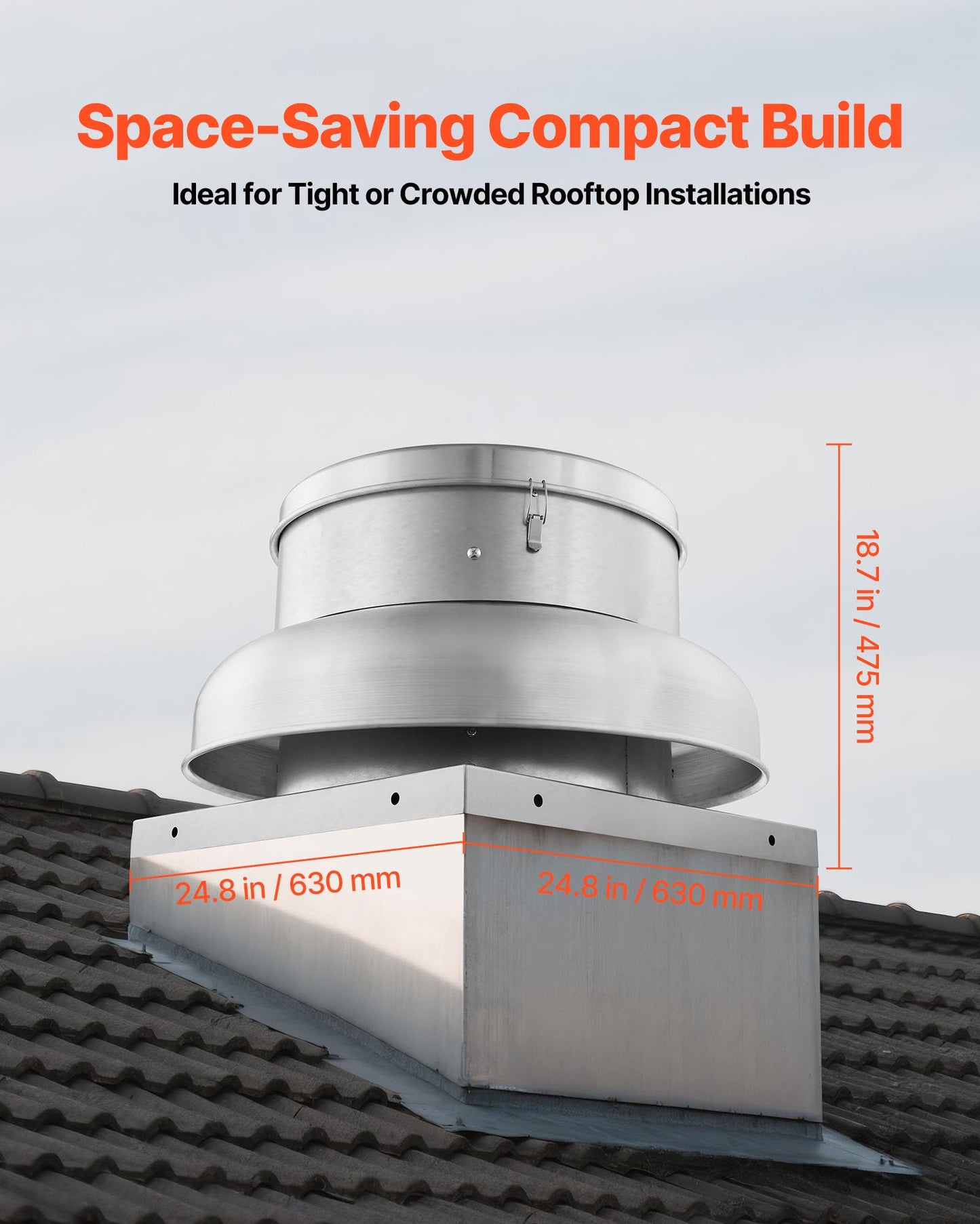 VEVOR Roof Exhaust Fan, 1500CFM & 2600CFM Adjustable Speed Control Attic Vent Fan with High-Power Motor, 24.8inch Fan Base Heavy-Duty Aluminum Alloy, Compact for Garage,Kitchen,Bathroom,Silver
