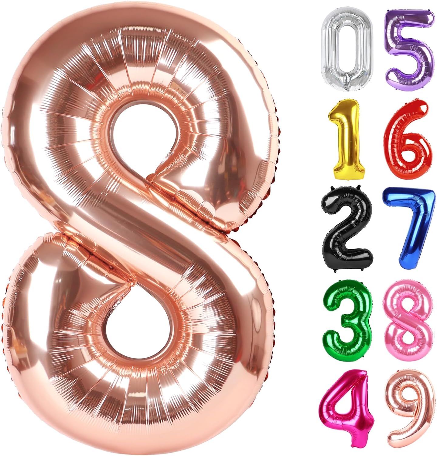 Rose Gold Number 8 Balloon - 40 Inch Giant Foil Balloon for 8th Birthday Party Decorations