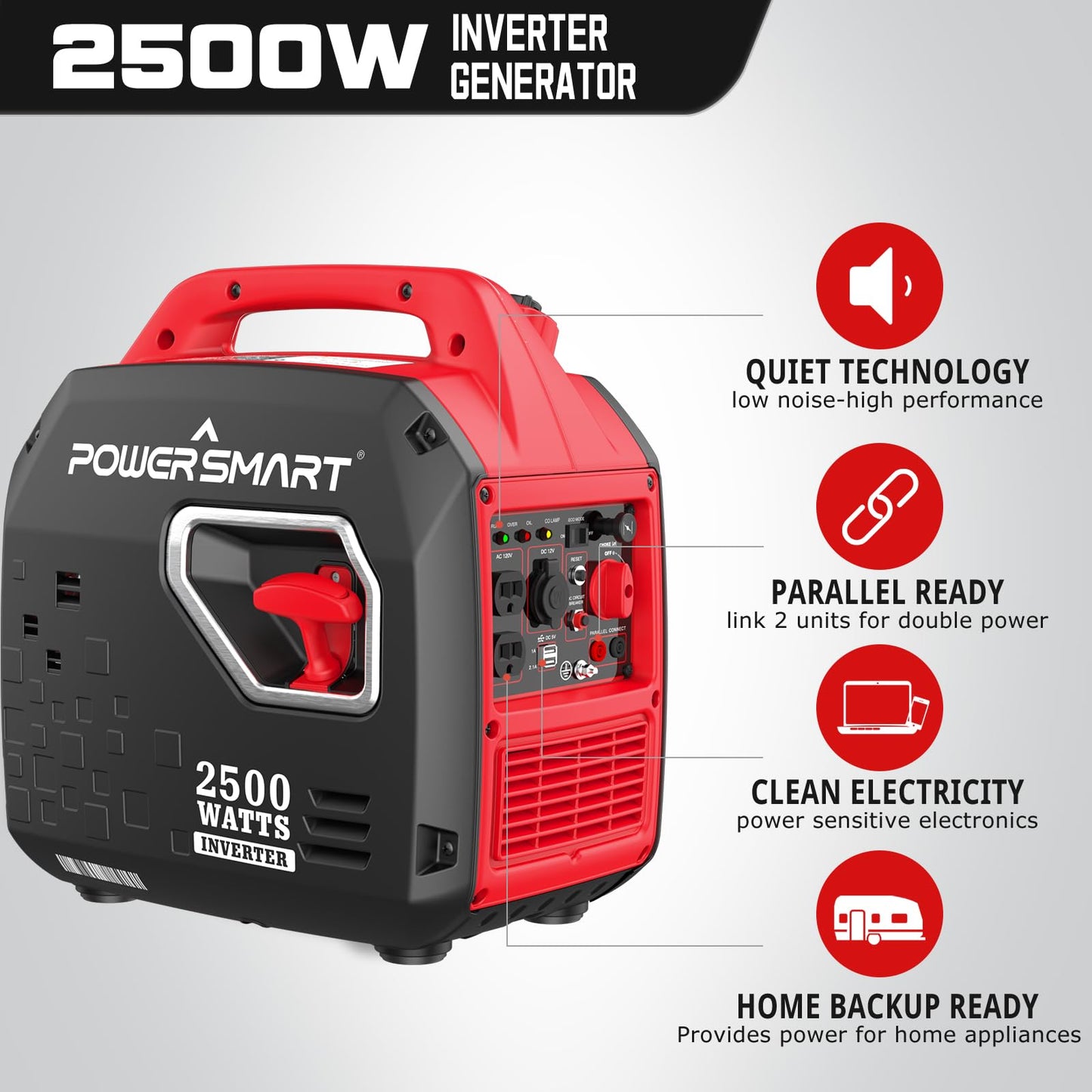 PowerSmart 2500-Watt Portable Inverter Generator with Super Quiet for Camping