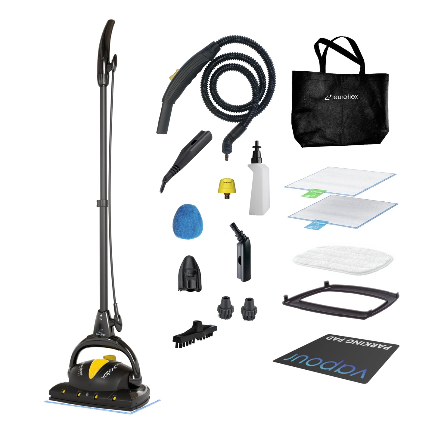 Euroflex Vapour Plus Steam Mop 18-Piece Set with Precision Floor Care Kit; Consumer Reports Recommended; 295°F & 50 PSI; Kills 99.9% Bacteria & Viruses incl. Influenza (H1N1); 5 Year Warranty