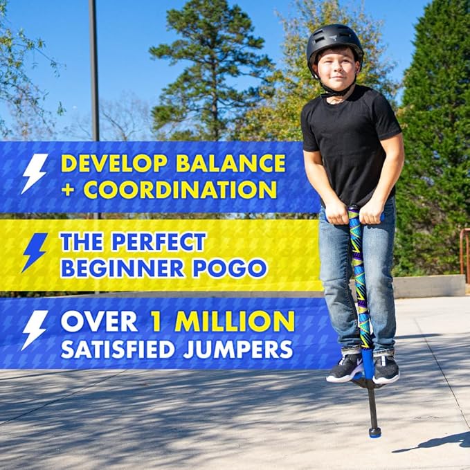 Flybar Jolt Pogo Stick for Kids Ages 6 and Up, 40 to 80 Pounds, Perfect for Beginners, Easy Grip Foam Handles, Anti-Slip Foot Pegs, Outdoor Jumper Toys for Boys & Girls, Outside Toys for Kids