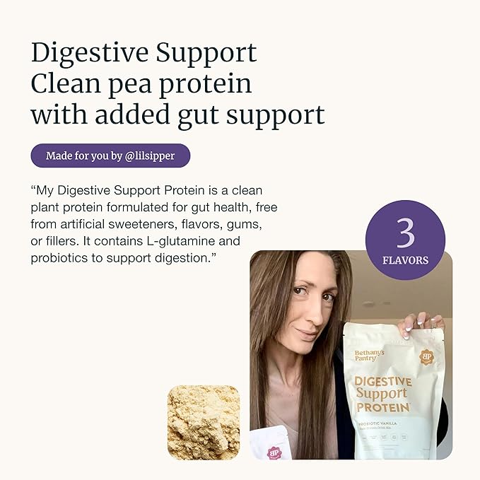 Nuzest Bethany's Pantry Digestive Support Protein - Probiotics for Digestive Health ??Clean Lean Protein - Premium Vegan Pea Protein Powder ??Plant Based - 20 Servings, 1 Pound (Pack of 1) - Vanilla
