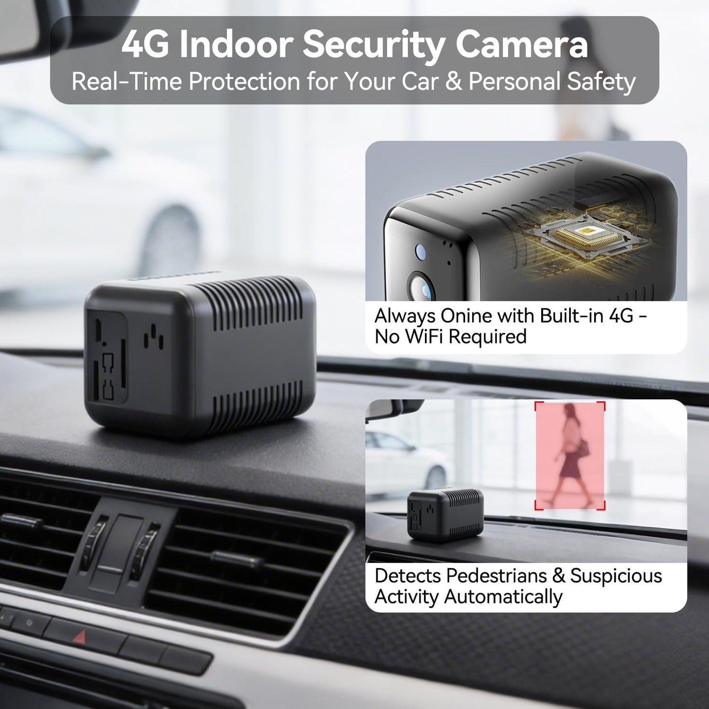runofast 4G 2K 2-Way LTE Cellular Camera Indoor, Portable No WiFi Security Camera with Radar Motion Sensor, Indoor
