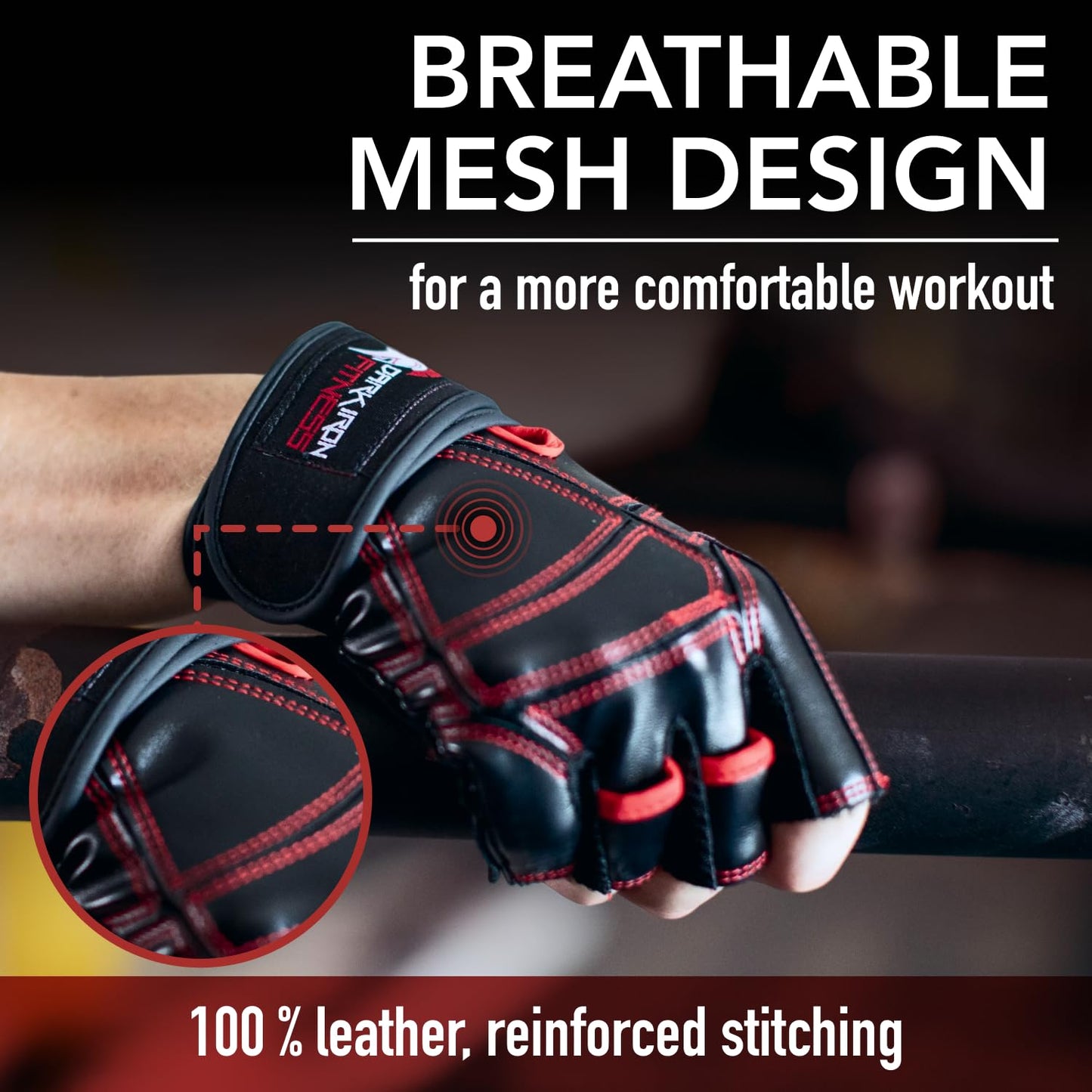 Dark Iron Fitness Genuine Leather Gym Gloves for Men Women, Small Wrist Wrap Support Workout Gloves for Weight Lifting Crossfit Deadlift Barbell Exercise Palm Padding Callus Protection Grips