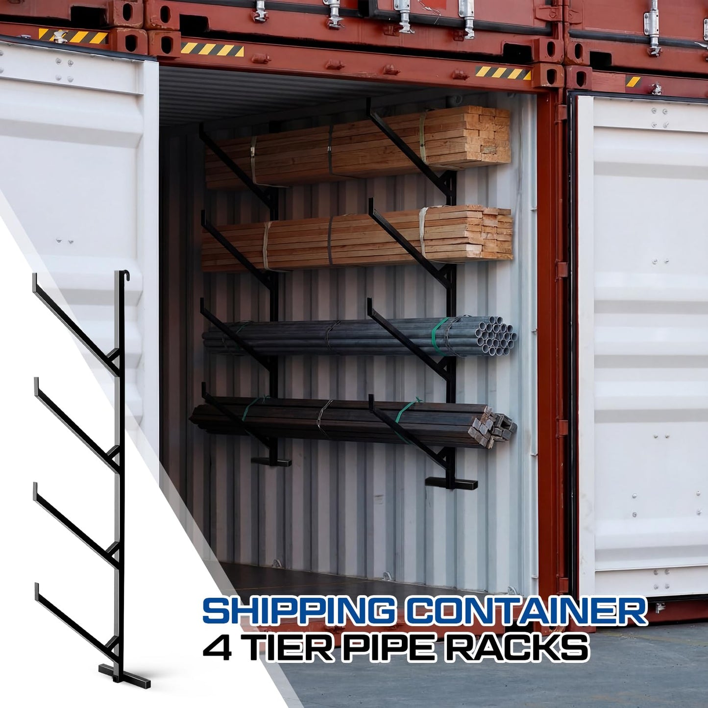 Otoolling 4 Pack Shipping Container Shelving Rack 4 Tier Heavy Duty Container Shelf Brackets, 66" H x 21" L Wall Mounted Storage System Powder Coated Steel Racks for Lumber Pipe Organization