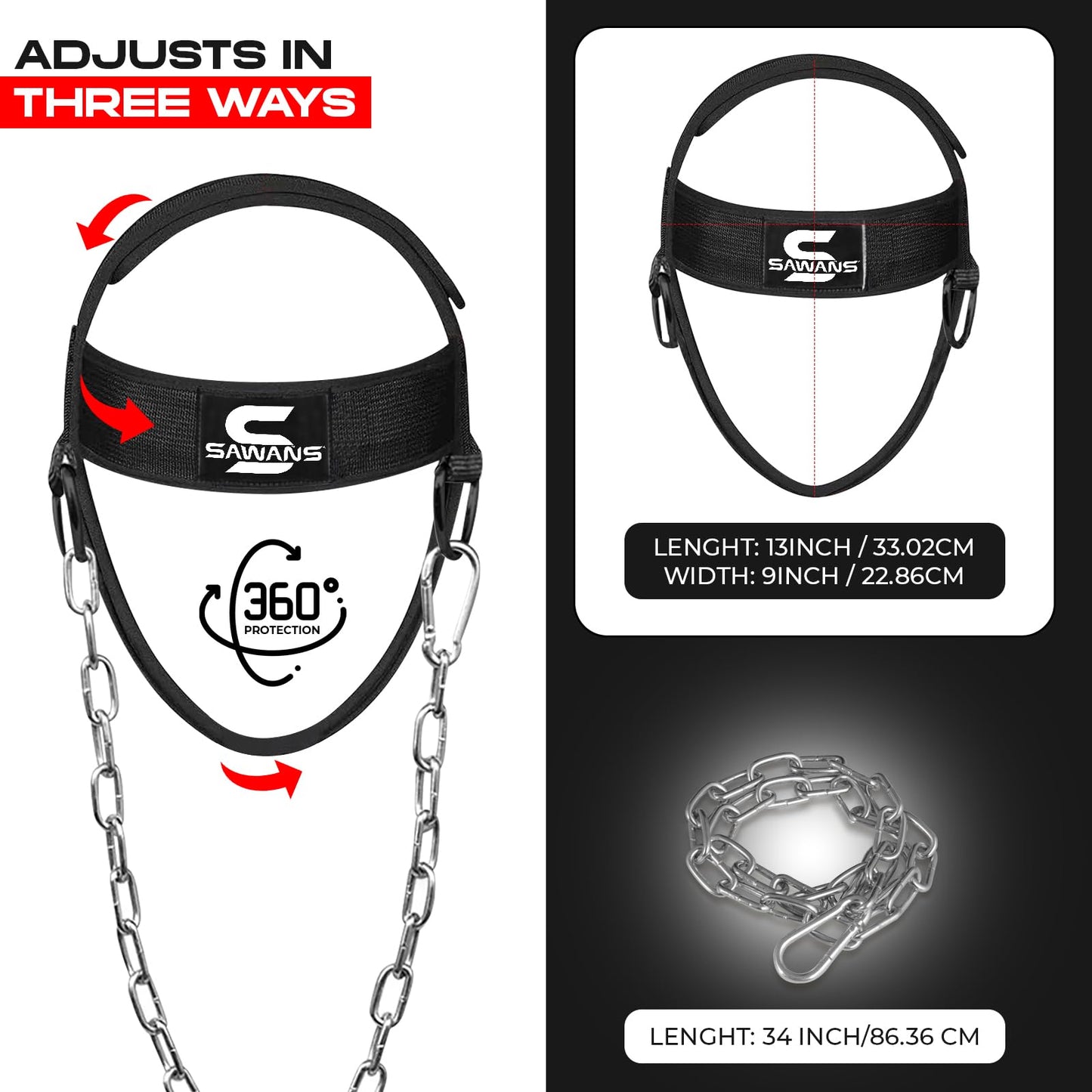 SAWANS Neck Trainer Harness for Weight Sports - Neck Stretcher & Head Trainer - Adjustable, Black