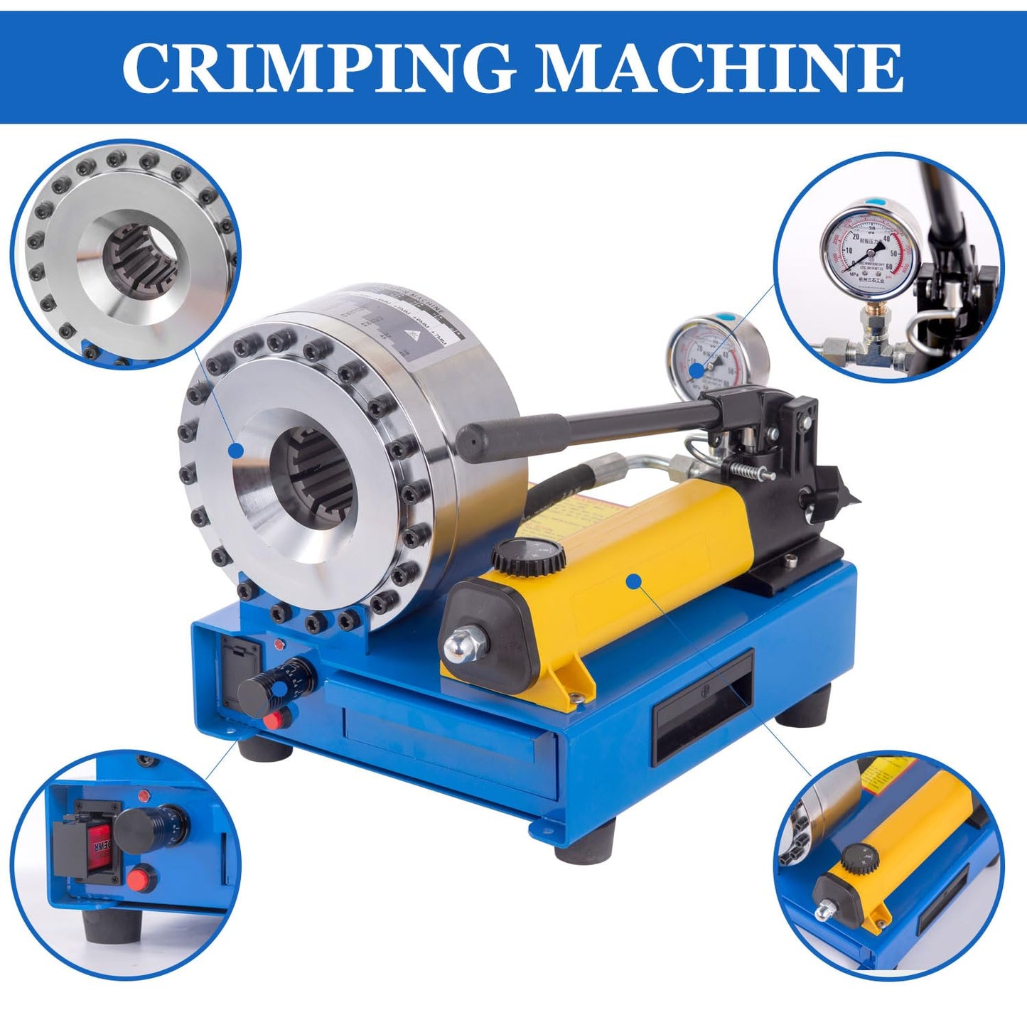 DFGGFB Hose Crimper with 8 Drill Sets,Hydraulic Manual Crimping Machine,Single and Double Braided Hose Crimper with Diameters 0.25 to 1 Inch (1000 Tons)