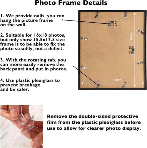 JCJMY 16x18 Black Picture Frame - Versatile Wall Hanging for Photos & Posters in Horizontal/Vertical Formats