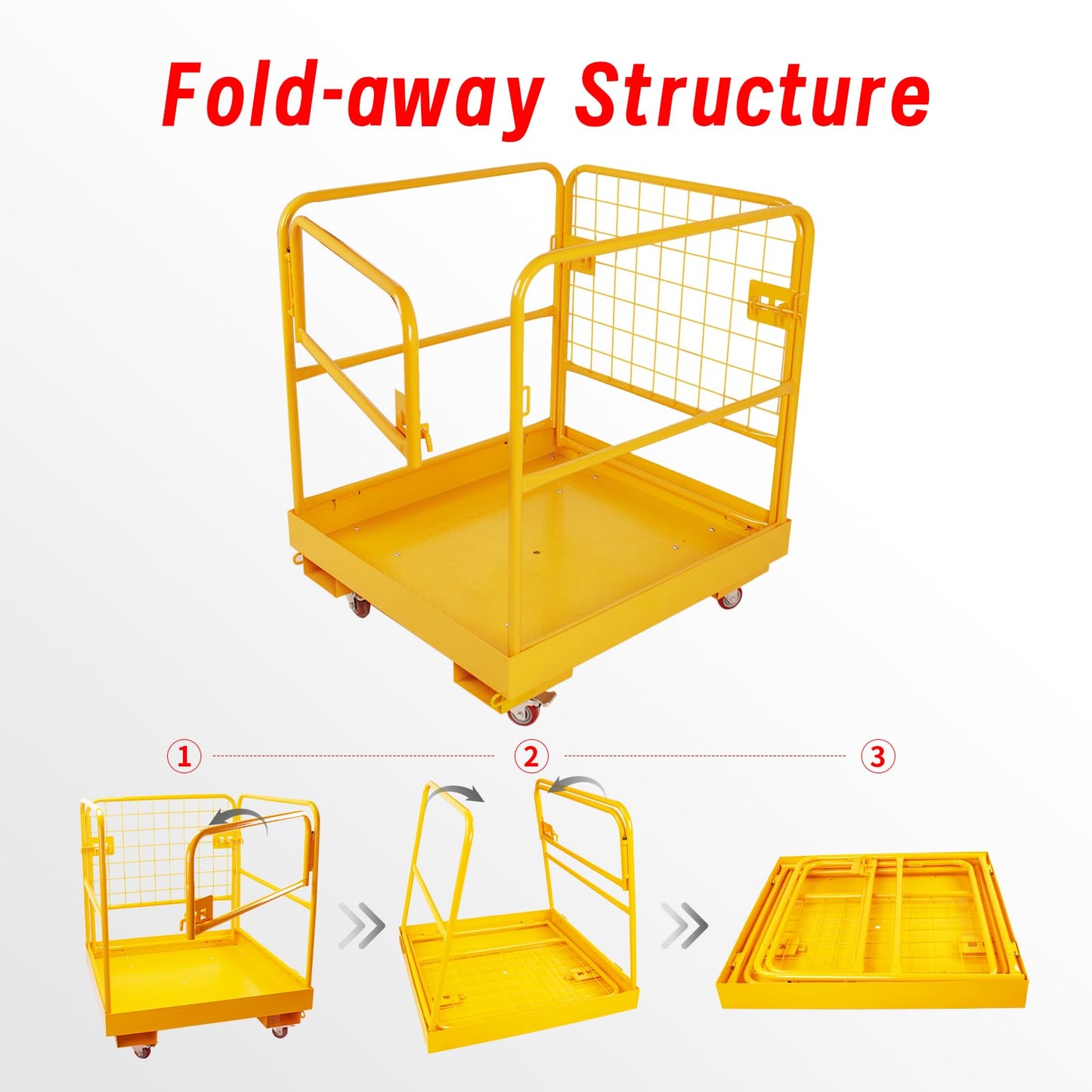 Forklift Safety Cage, Heavy Duty Forklift Basket 1200LBS Capacity with 4 Wheels, 36"x36" inch Lift Basket for Most Aerial Jobs as Work Platform