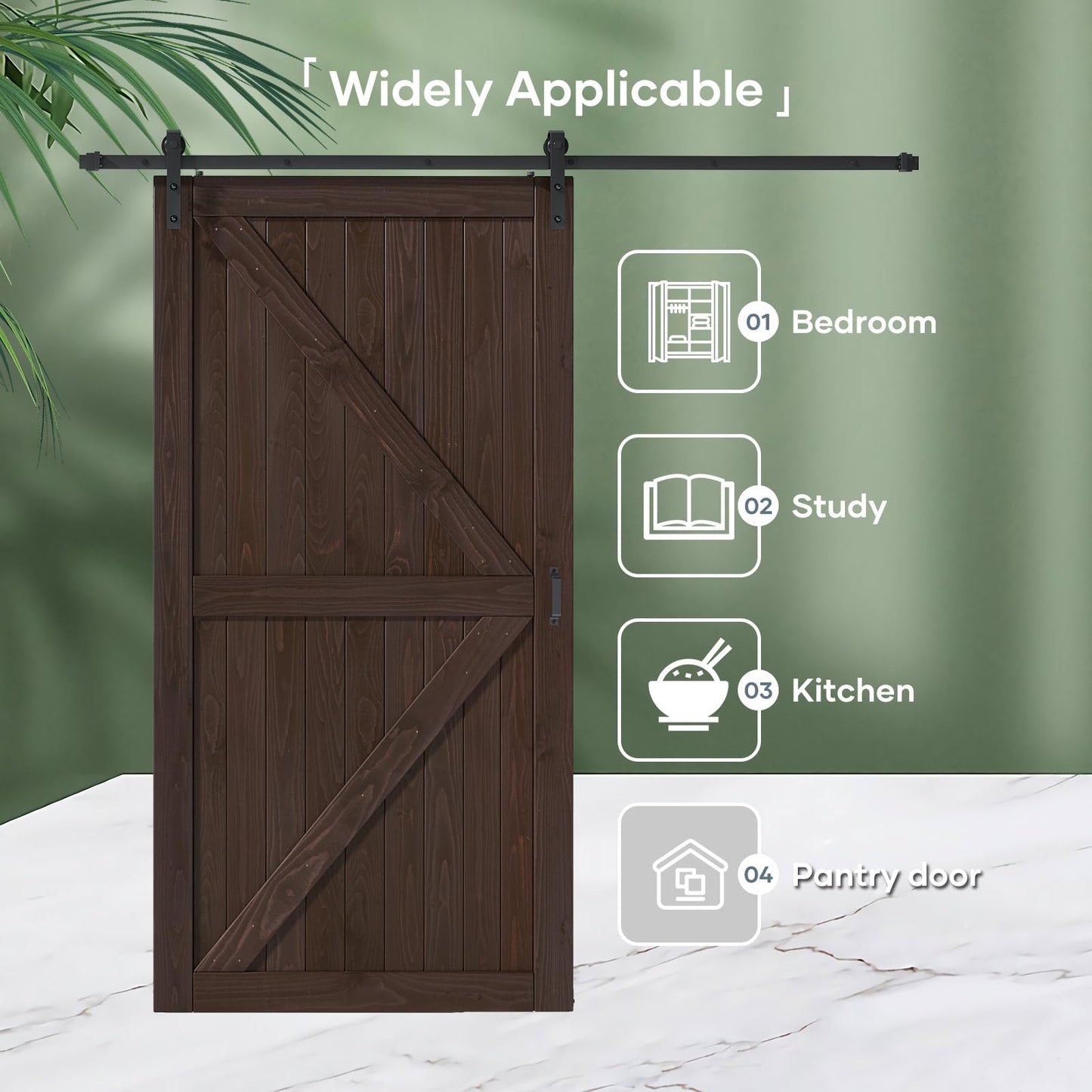 FREDBECK 48in x 96in Brown Wood Barn Door with 8ft Barn Door Hardware Track Kit Included, Double Surfaces,Simple Assembly is Required,K-Frame,Coffee