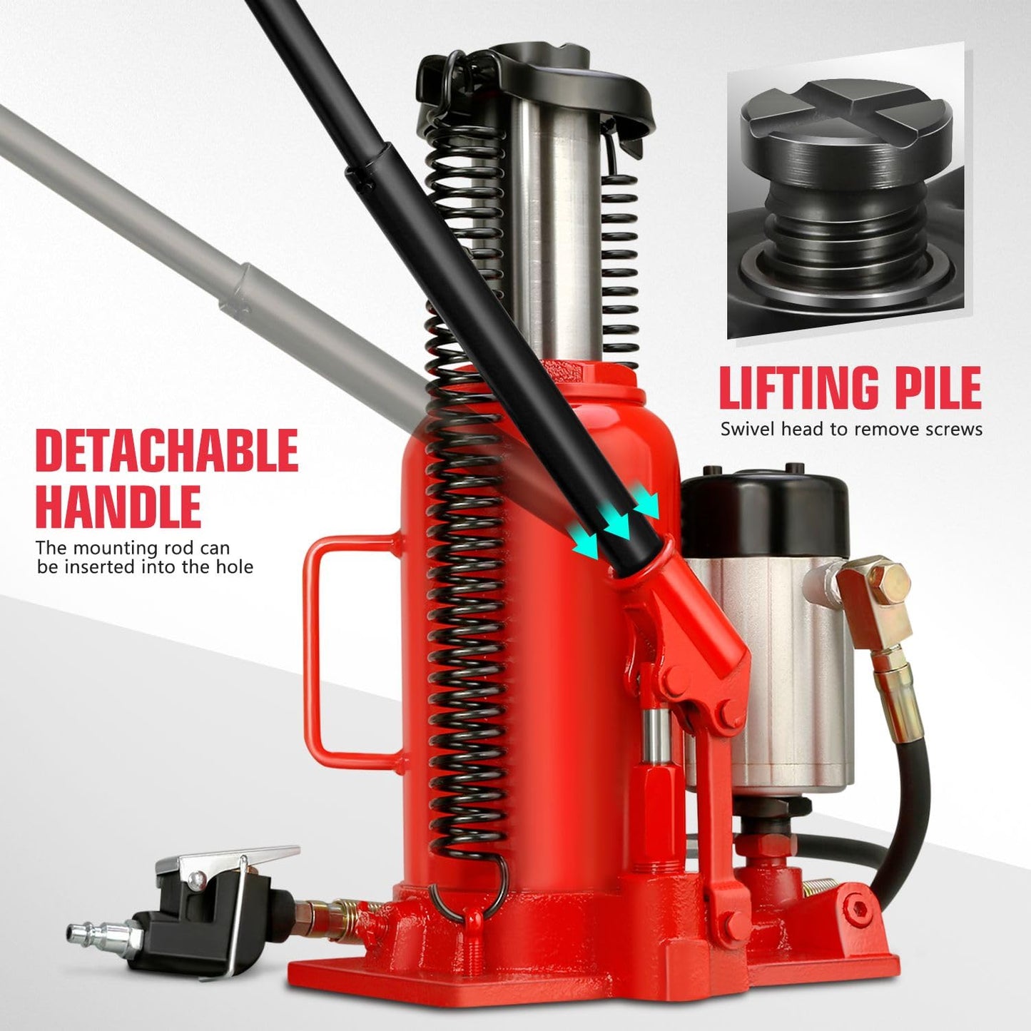 DNA Motoring 20 Ton Air Hydraulic Bottle Jack Air-Operated Hydraulic Bottle Jack Portable Low Profile Manual Jack Air Jack for Car Pickup Truck RV Auto Repair w/Handle, TOOLS-00769