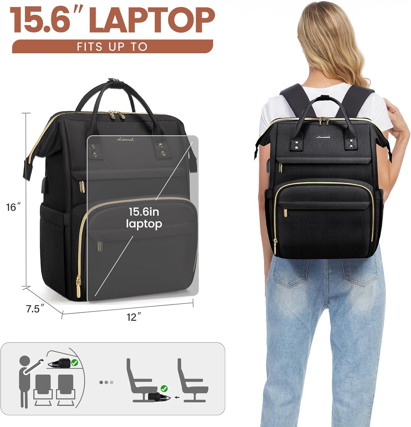 Backpack,15.6 Inch Backpack,Waterproof Pack LOVEVOOK Laptop Professional Womens Purse Computer Bag Nurse Teacher