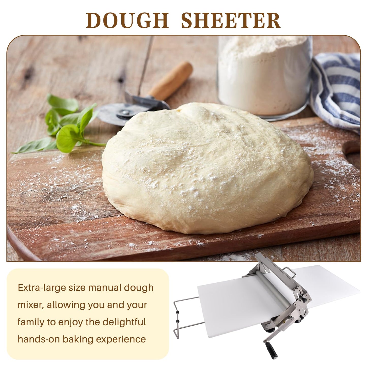 Hututimo 40.9''x15.5" Manual Dough Sheeter with Stainless Steel Roller Foldable Design, Adjustable Thickness Dough Roller Machine for Croissants, Pizza, Pastry, Pie Crust and Baking