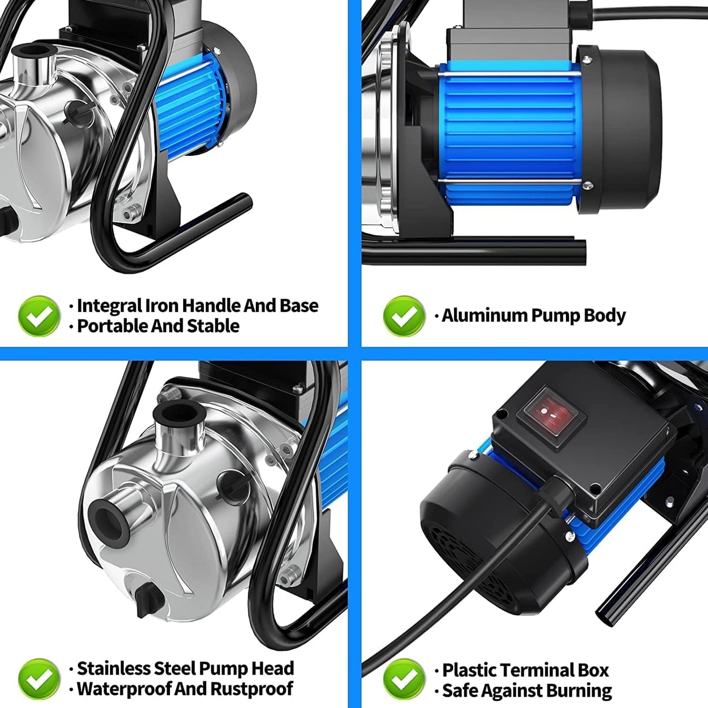PANRANO Water Transfer Pump 110V Shallow Well Pump 1.6HP 1800GPH Electric Portable Garden Pressure Booster Pumps for Pool Draining Farm Irrigation Lake Lawn Sprinkler System