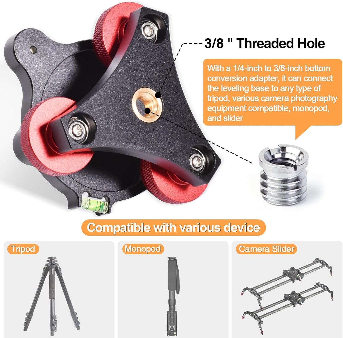 yqlbgprj Leveler,3/8Thread,+/-5Precise 3axis Head,LP642026 Tripod Leveling Base,Camera Head Angle