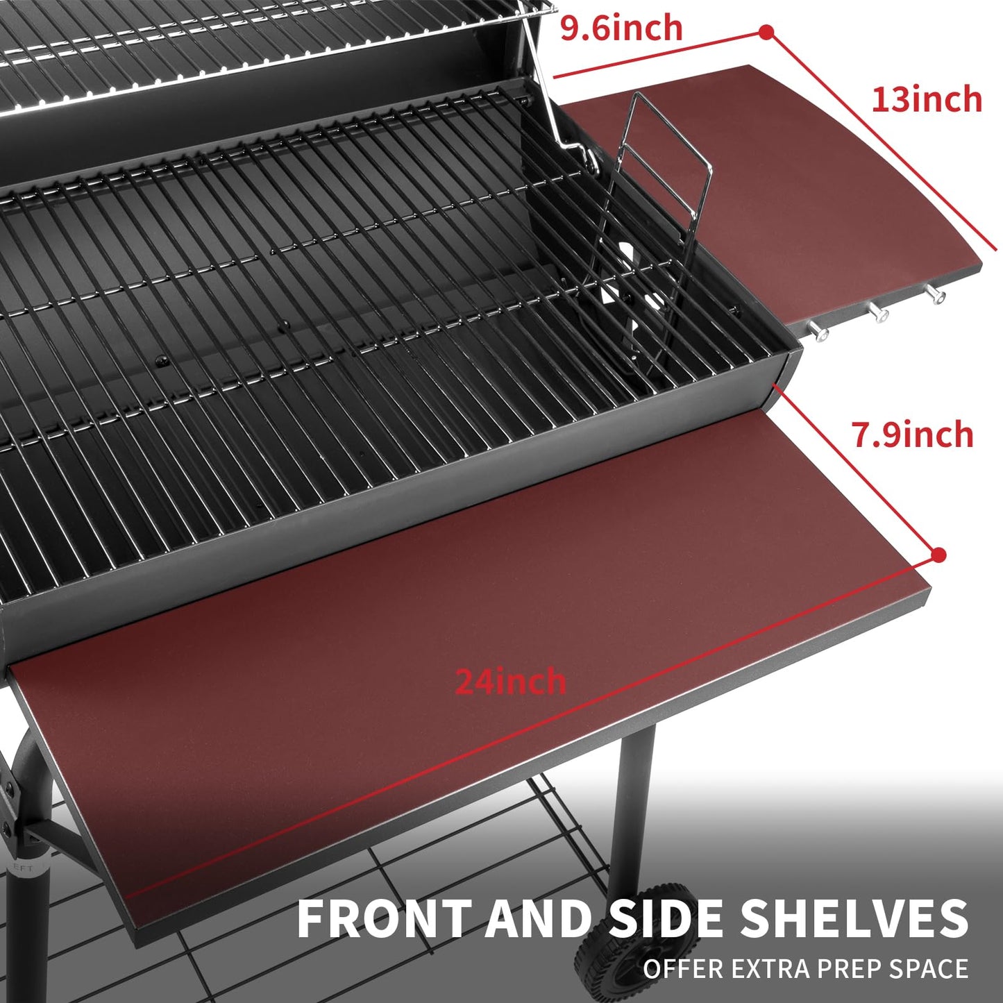Kendane Barrel Charcoal Grill, Large Charcoal Grills with Front and Side Shelf, 627 Square Inches Cooking Grid, Outdoor BBQ Grill, Perfect for Backyard Camping, Patio Parties, and Picnics