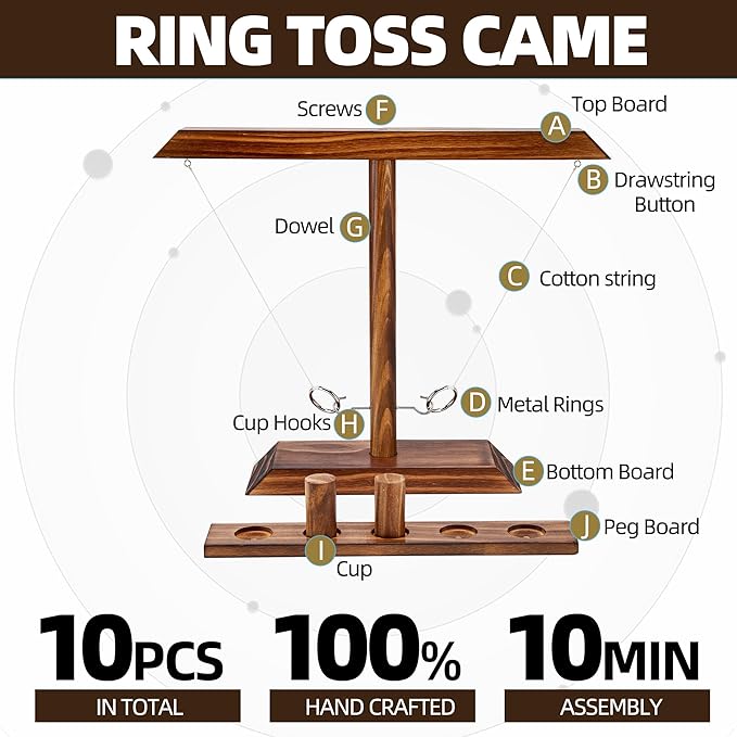 Ring Toss Games for Adults and Kids,Wooden Hook and Ring Game,Patio Decor,Fast-paced Home Party Interactive Game for Outdoor Indoor,Gifts for Men