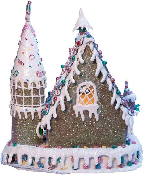 Kurt Adler Gingerbread Inn Decoration - 13-Inch Claydough Design with C7 Bulb Lighting