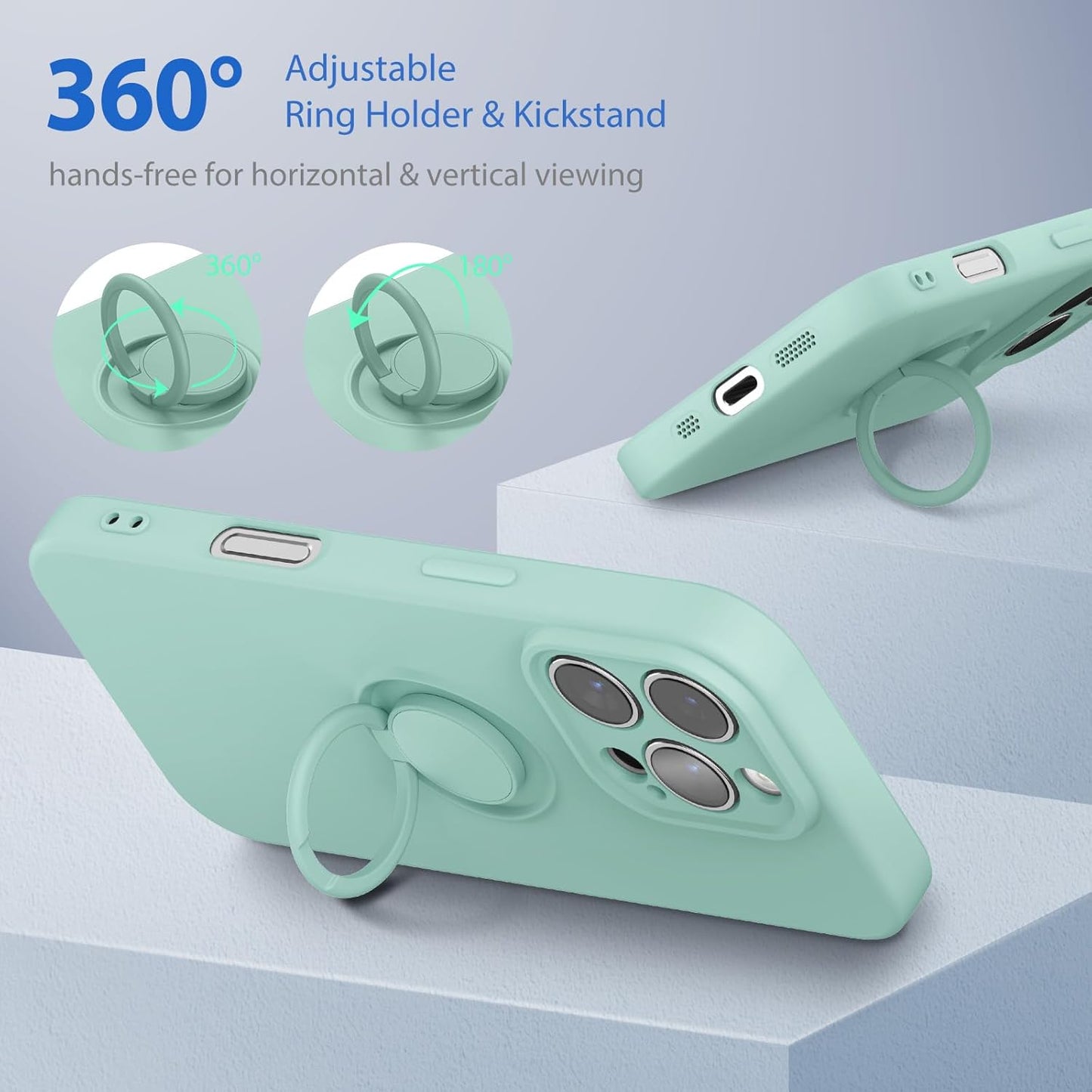 ABITKU 16 16 6.9 inch, for iPhone Pro Max Case with Ring Stand, Liquid Silicone Slim Design Support Magnetic Car Mount