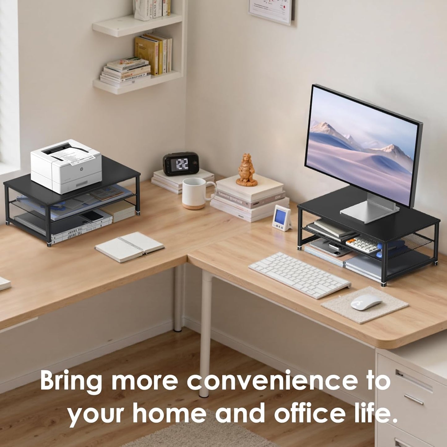 2-Tier ECOLOVI Computer Monitor Stand Riser, Desk Organizer for Monitor, Printer & Laptop Stand, Desktop Workspace