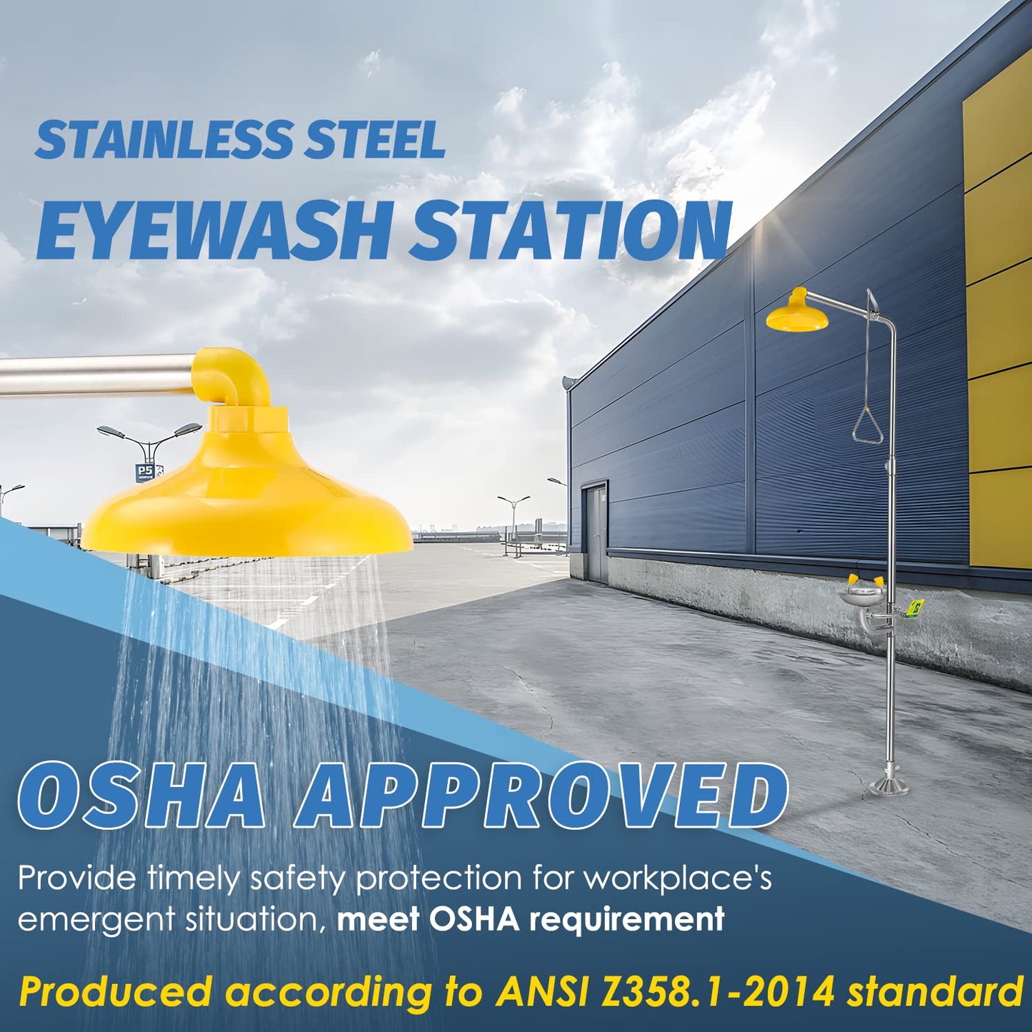 Combination Eye Wash Station and Shower, Emergency Shower Eyewash Station OSHA Approved, Stand Plumbing Eye Washing Unit for Industrial & Commercial & Lab Use, Stainless Steel, NPT Threads