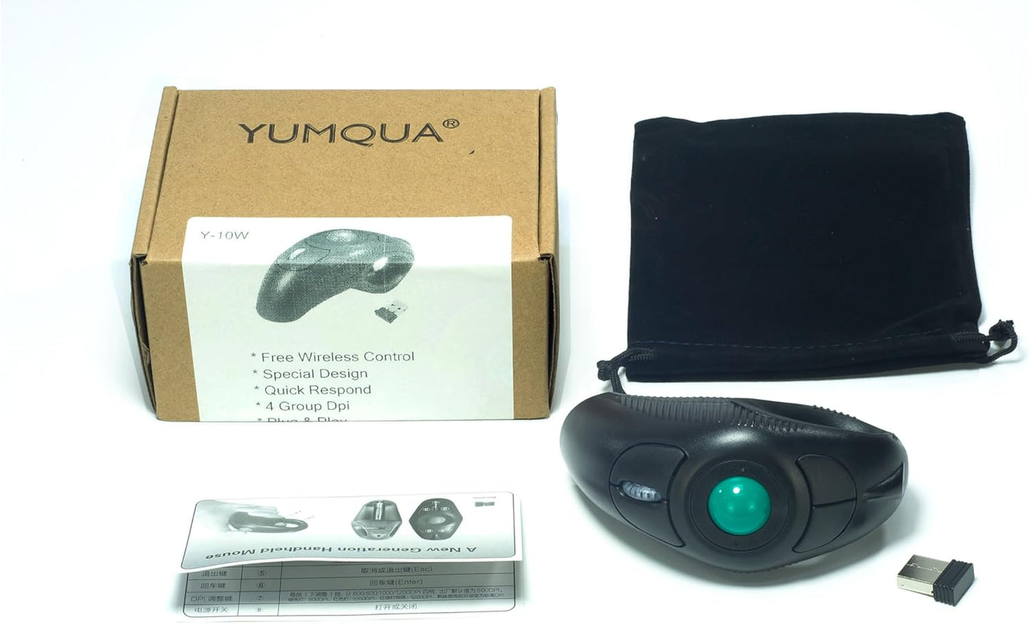 YUMQUA 2.4GHz Finger Handheld Mouse, Trackball Mouse Wireless, USB Wireless Fingertip with Roller Ball Hand Held Air