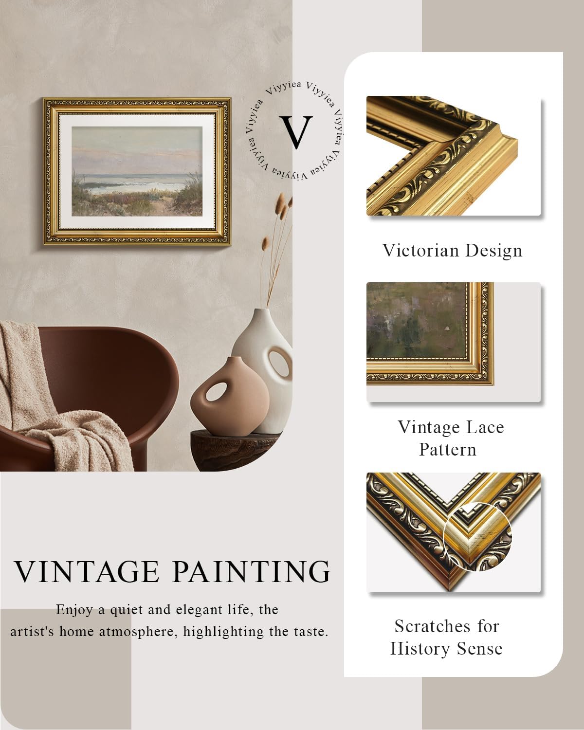 VIYYIEA Gold Framed Canvas Print - Classical Coastal Scenery Wall Art for Home Decor | 11x14in