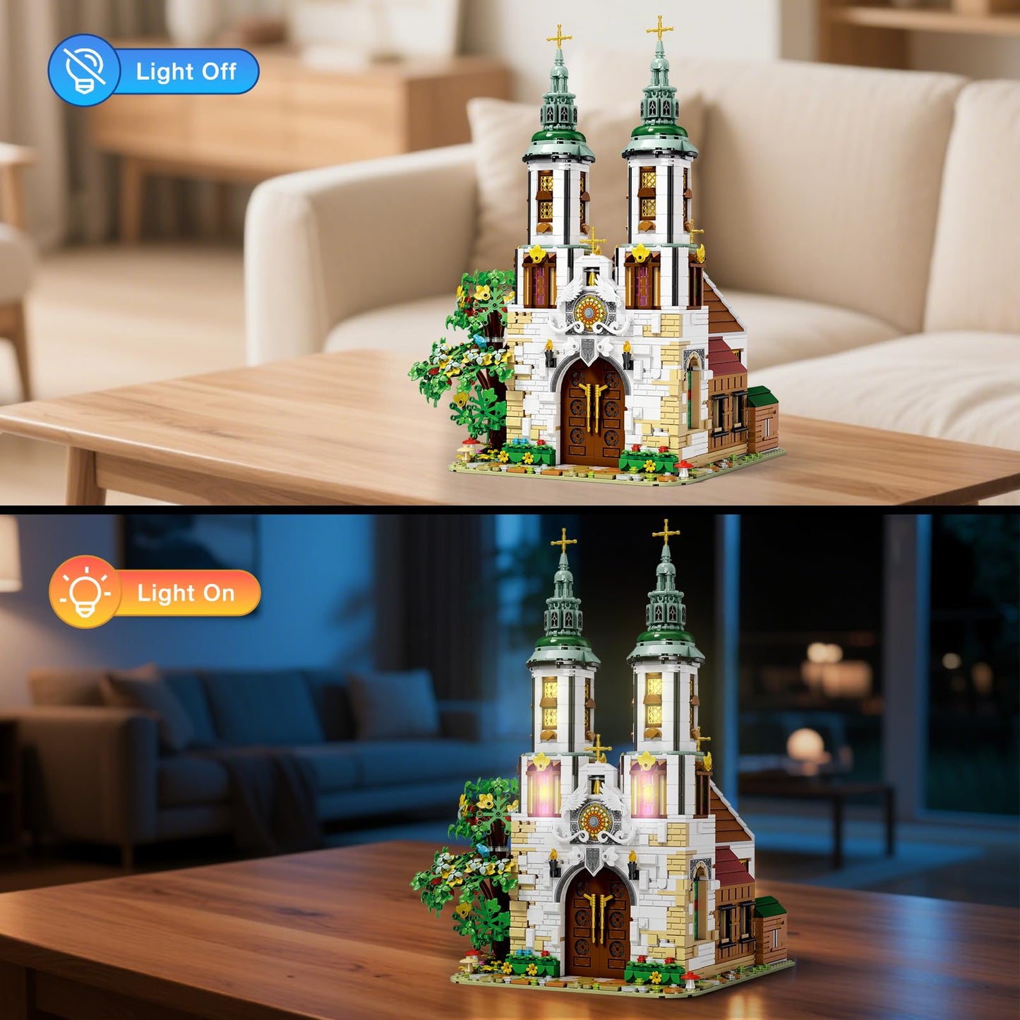 Reobrix St.Andrew's Church Building Sets with LED Lights, MOC Street View Building Blocks for Adults Teens, Architecture Model Kit, Home Office Decor, Idea Gift for Building Toys' Lover, 3056 Pcs