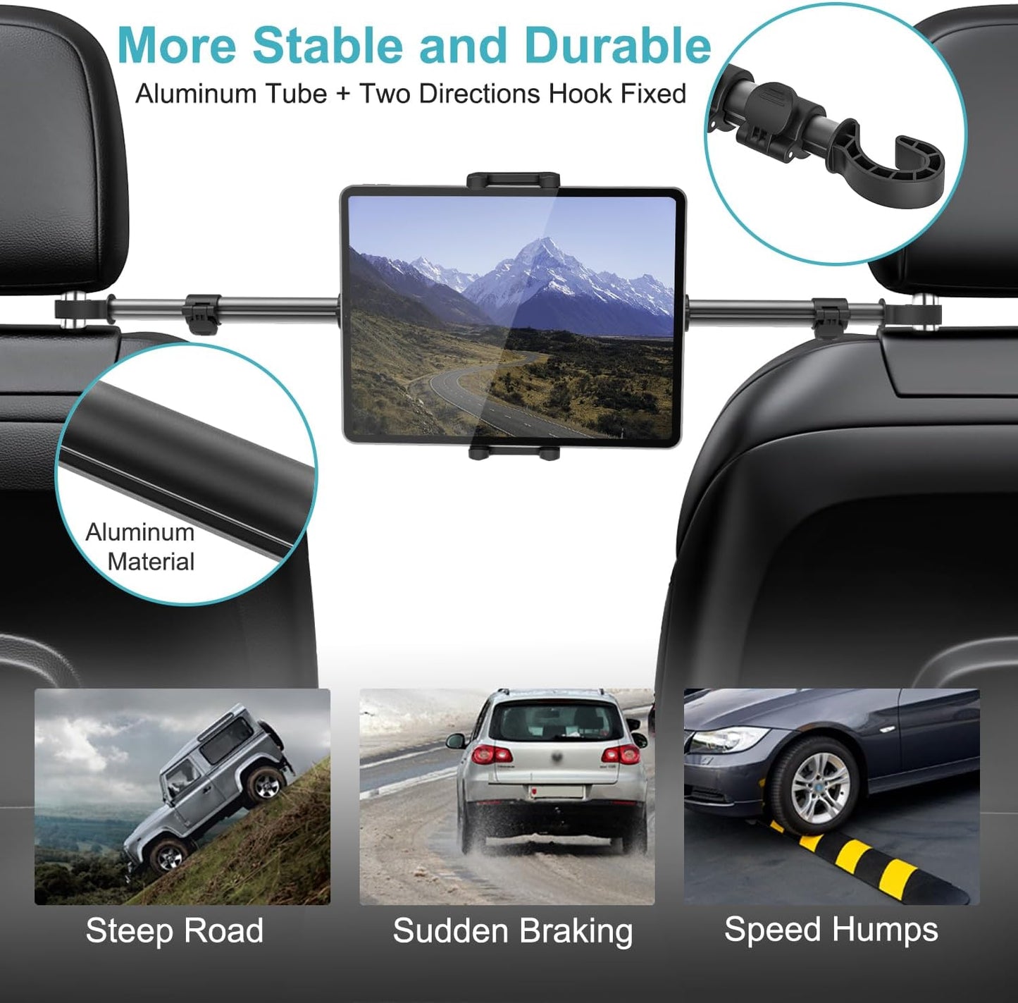Dosvsi 32.67 inch 12.9 13 4-13" Car Headrest Tablet Holder, [Stretchable Arm] Between Seat Tablet Mount for Car